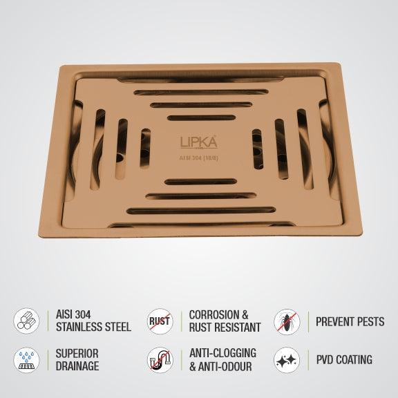 Green Exclusive Square Flat Cut Floor Drain in Antique Copper PVD Coating (5 x 5 Inches) - LIPKA - Image 3