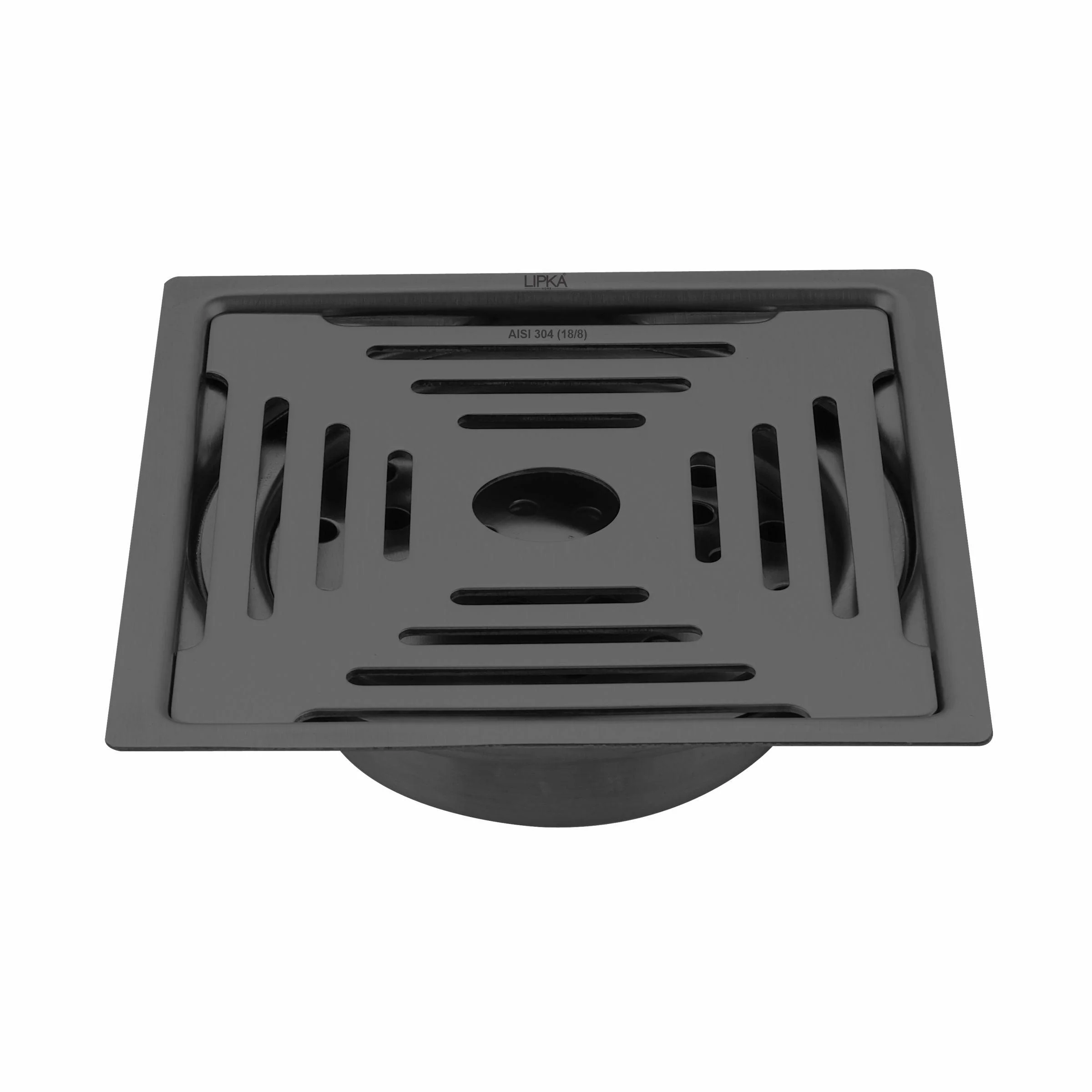 Green Exclusive Square Flat Cut Floor Drain in Black PVD Coating (6 x 6 Inches) with Hole & Cockroach Trap - LIPKA