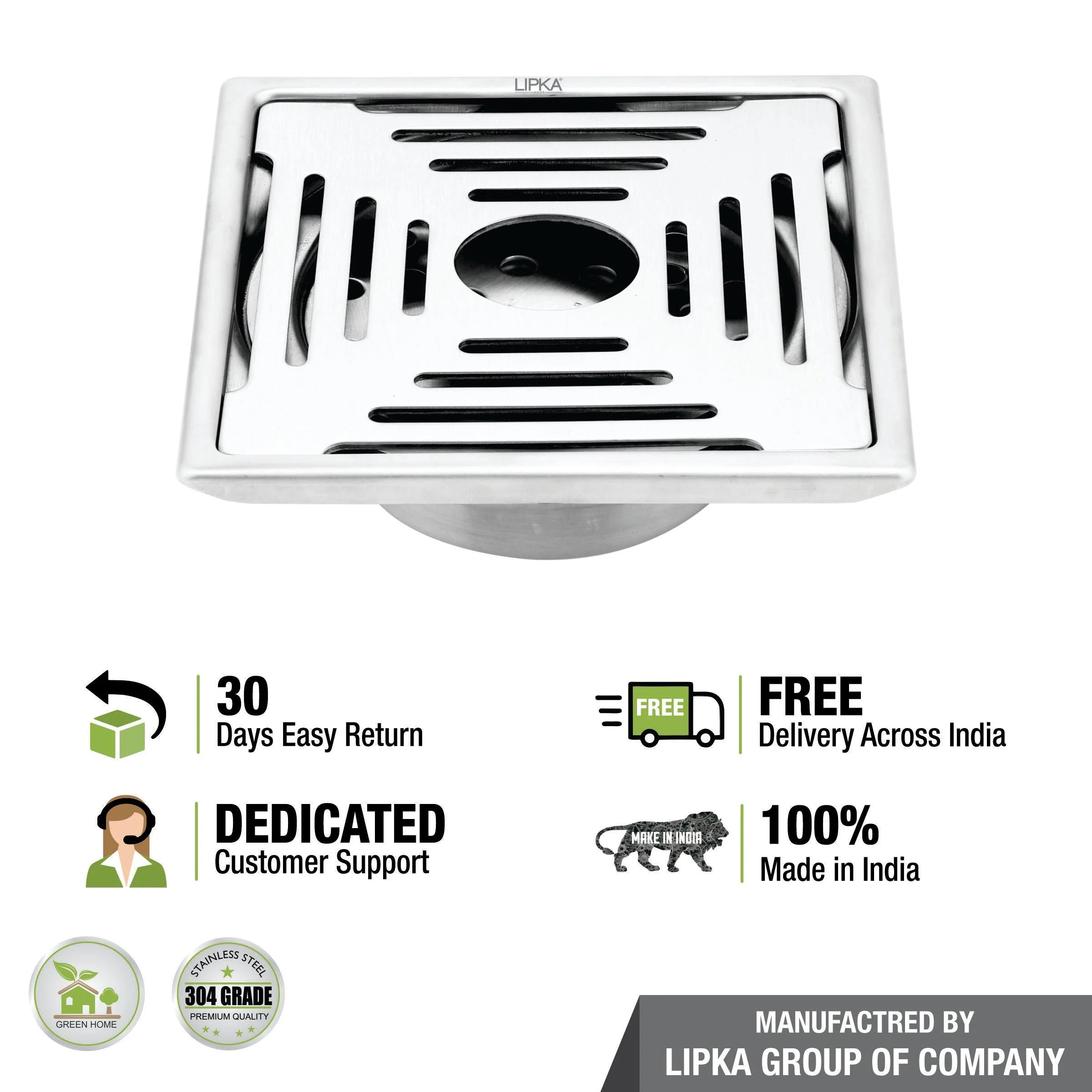 Green Exclusive Square Floor Drain (6 x 6 Inches) with Hole and Cockroach Trap - LIPKA - Image 5