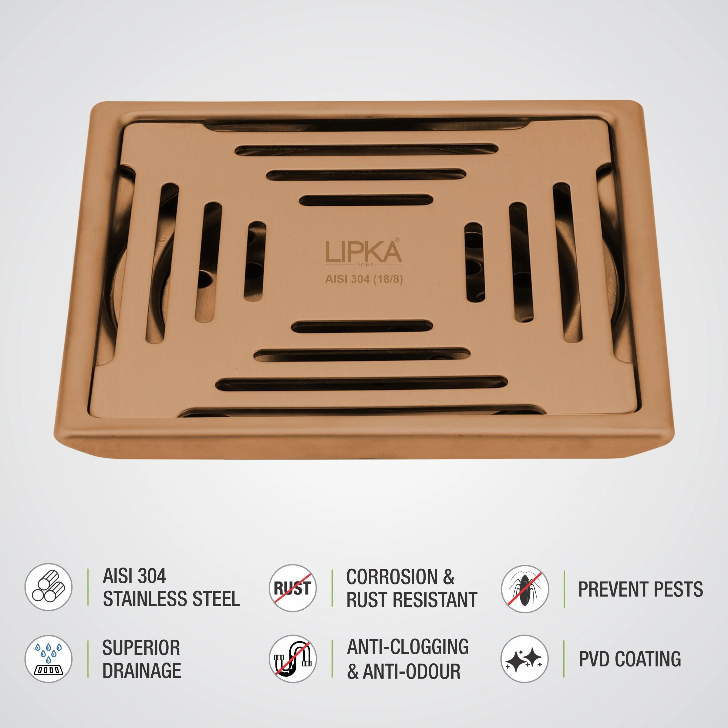 Green Exclusive Square Floor Drain in Antique Copper PVD Coating (5 x 5 Inches) - LIPKA - Image 3