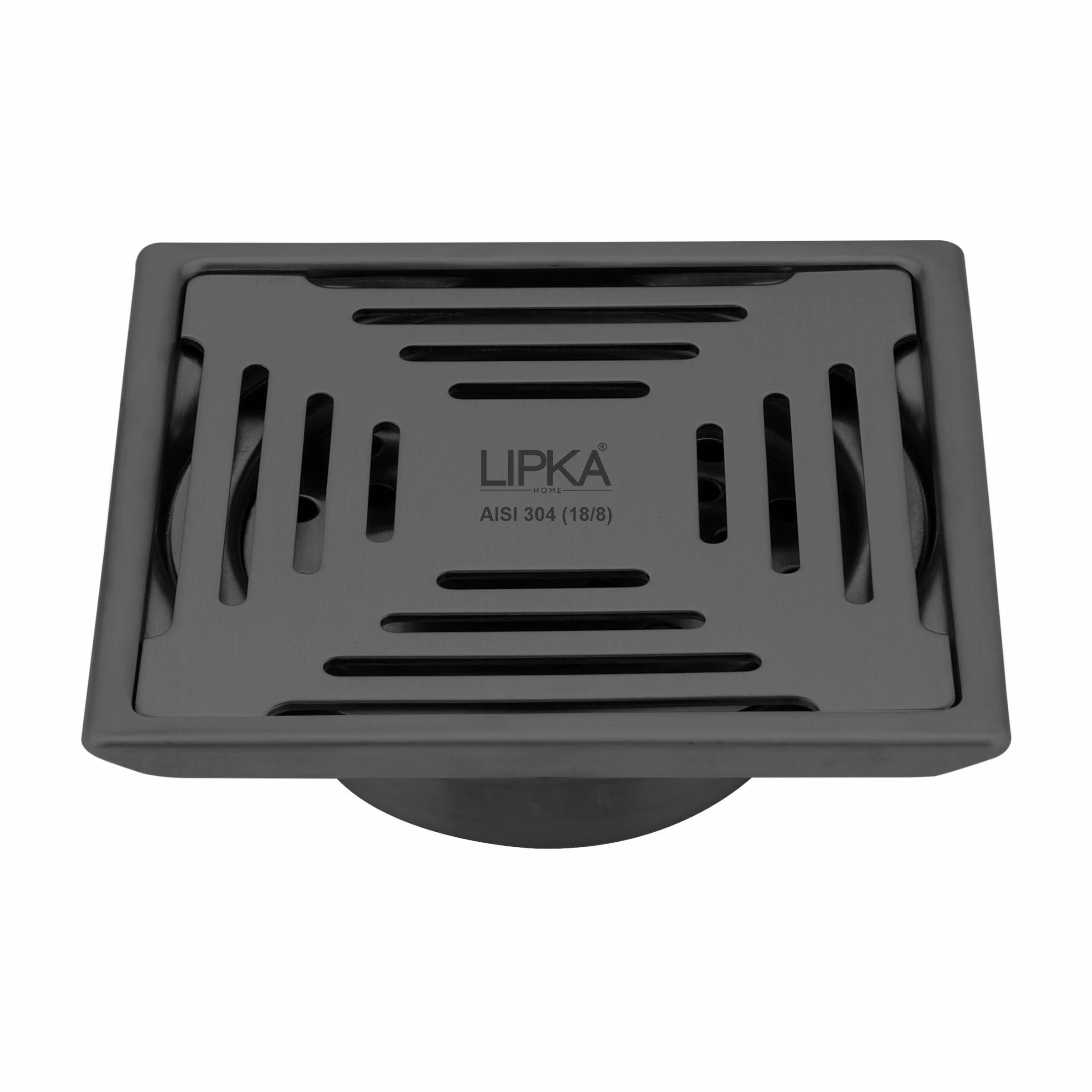 Green Exclusive Square Floor Drain in Black PVD Coating (6 x 6 Inches) with Cockroach Trap - LIPKA