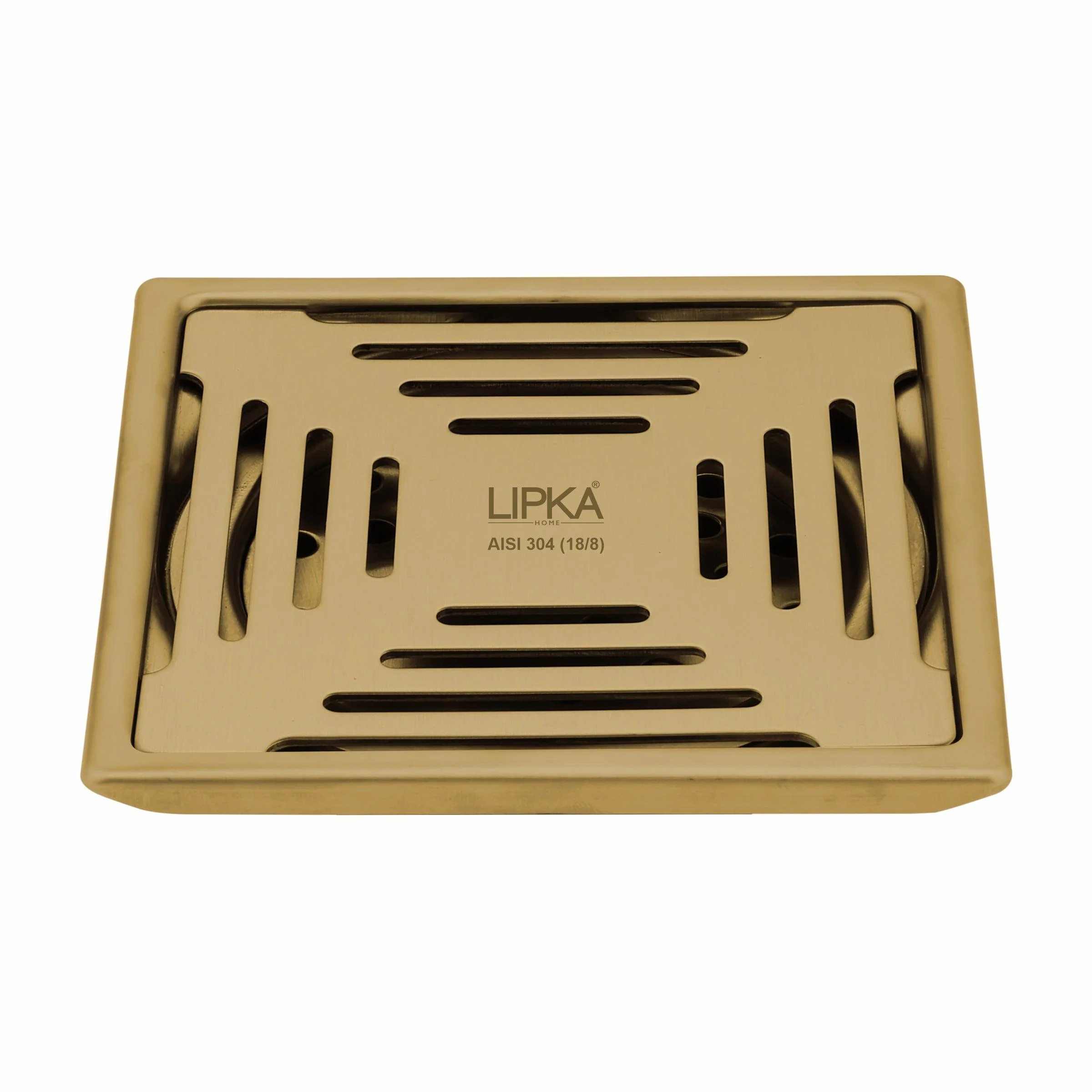 Green Exclusive Square Floor Drain in Yellow Gold PVD Coating (5 x 5 Inches) - LIPKA