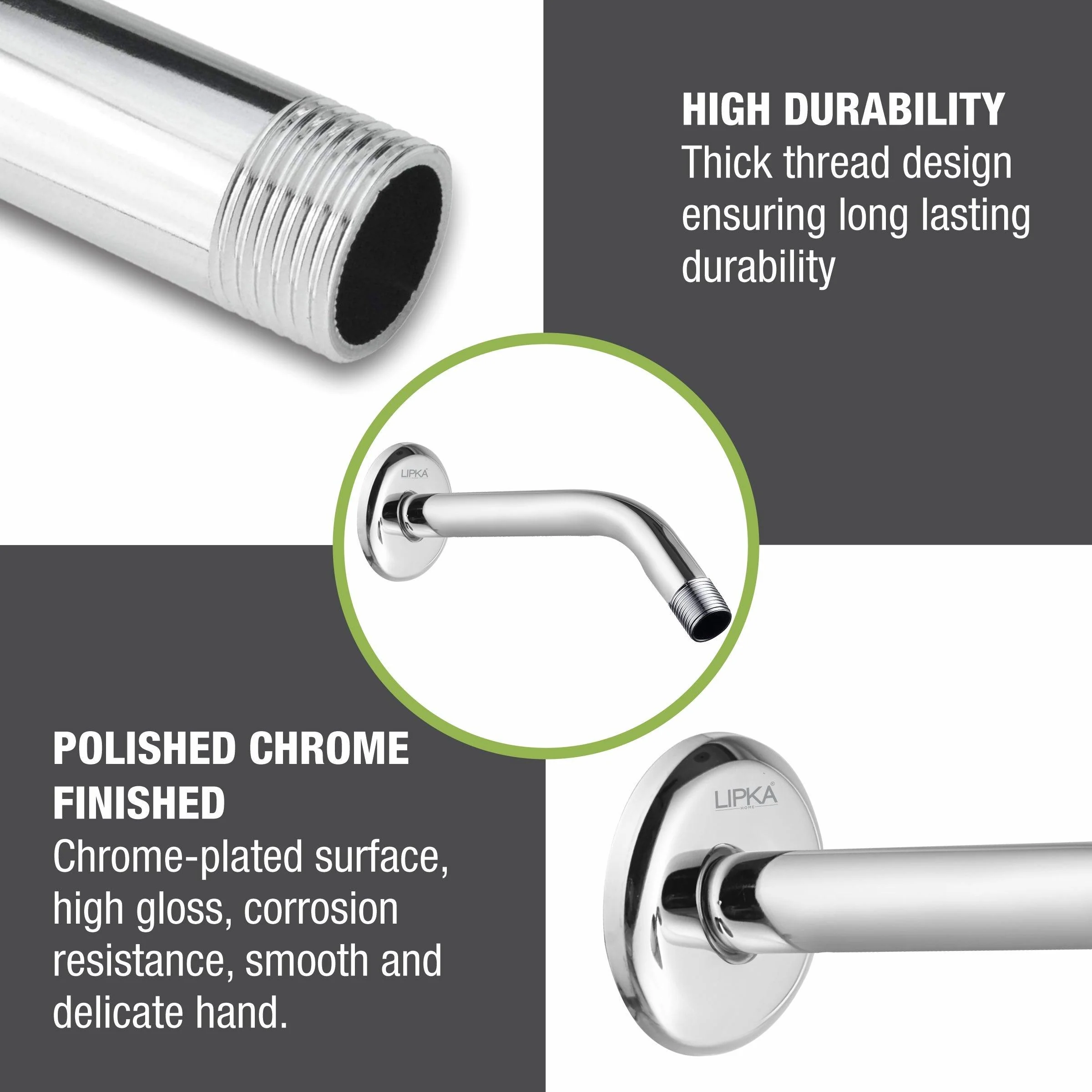 Half Bend Round Shower Arm (15 Inches) - LIPKA - Image 3