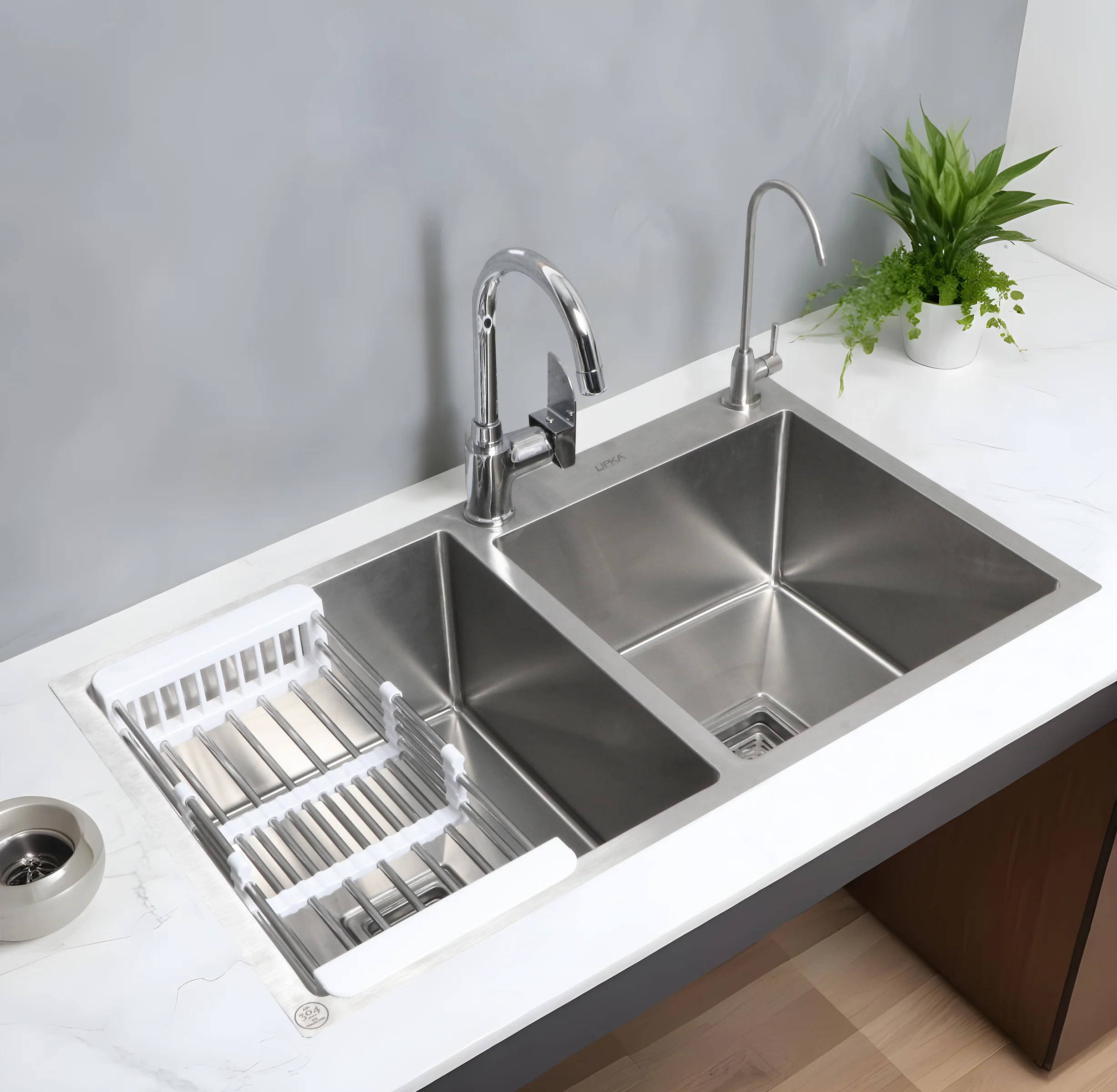 Handmade Double Bowl 304-Grade Kitchen Sink with Tap Hole (37 x 18 x 10 Inches) - LIPKA