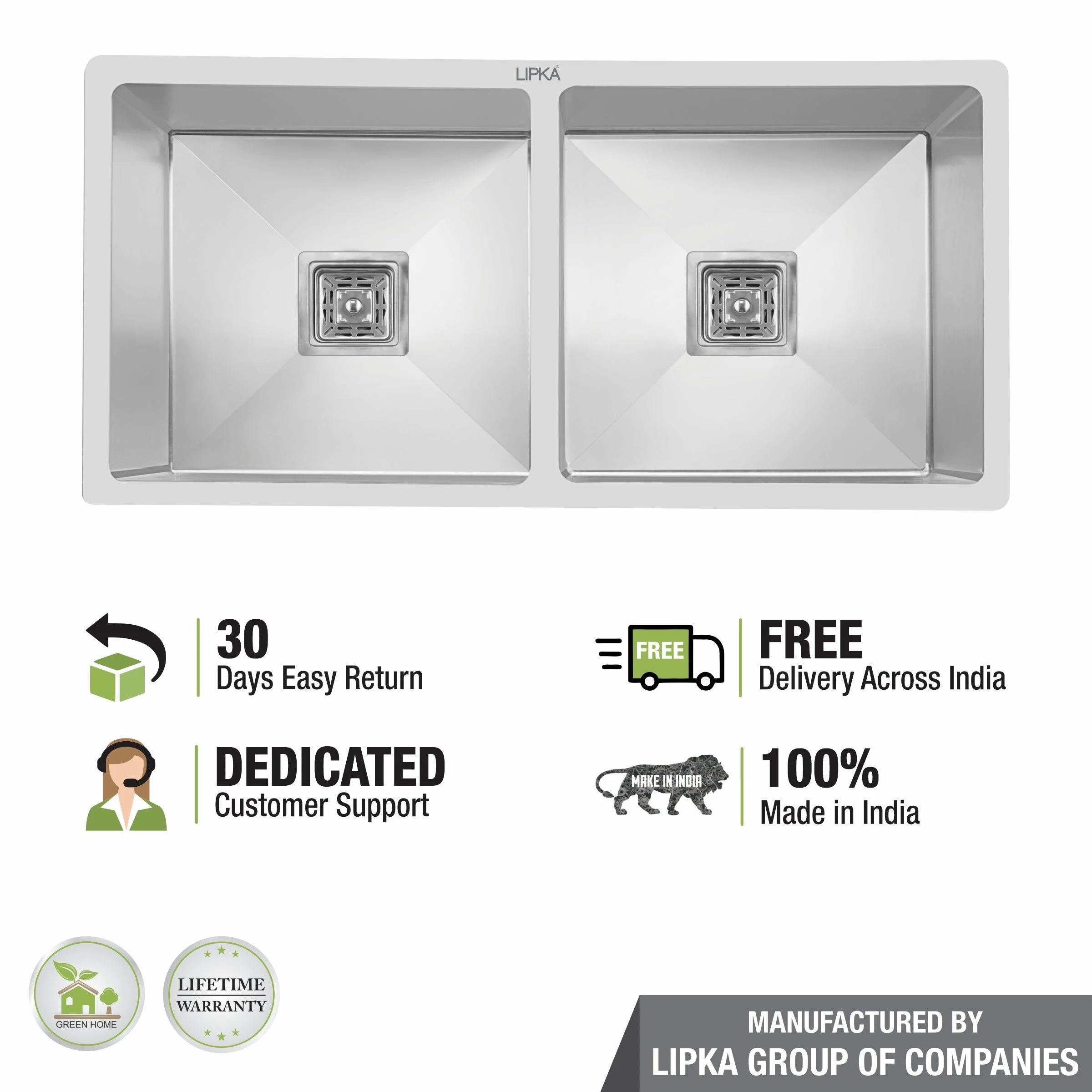 Handmade Double Bowl Kitchen Sink (45 x 20 x 10 Inches) - LIPKA - Image 5