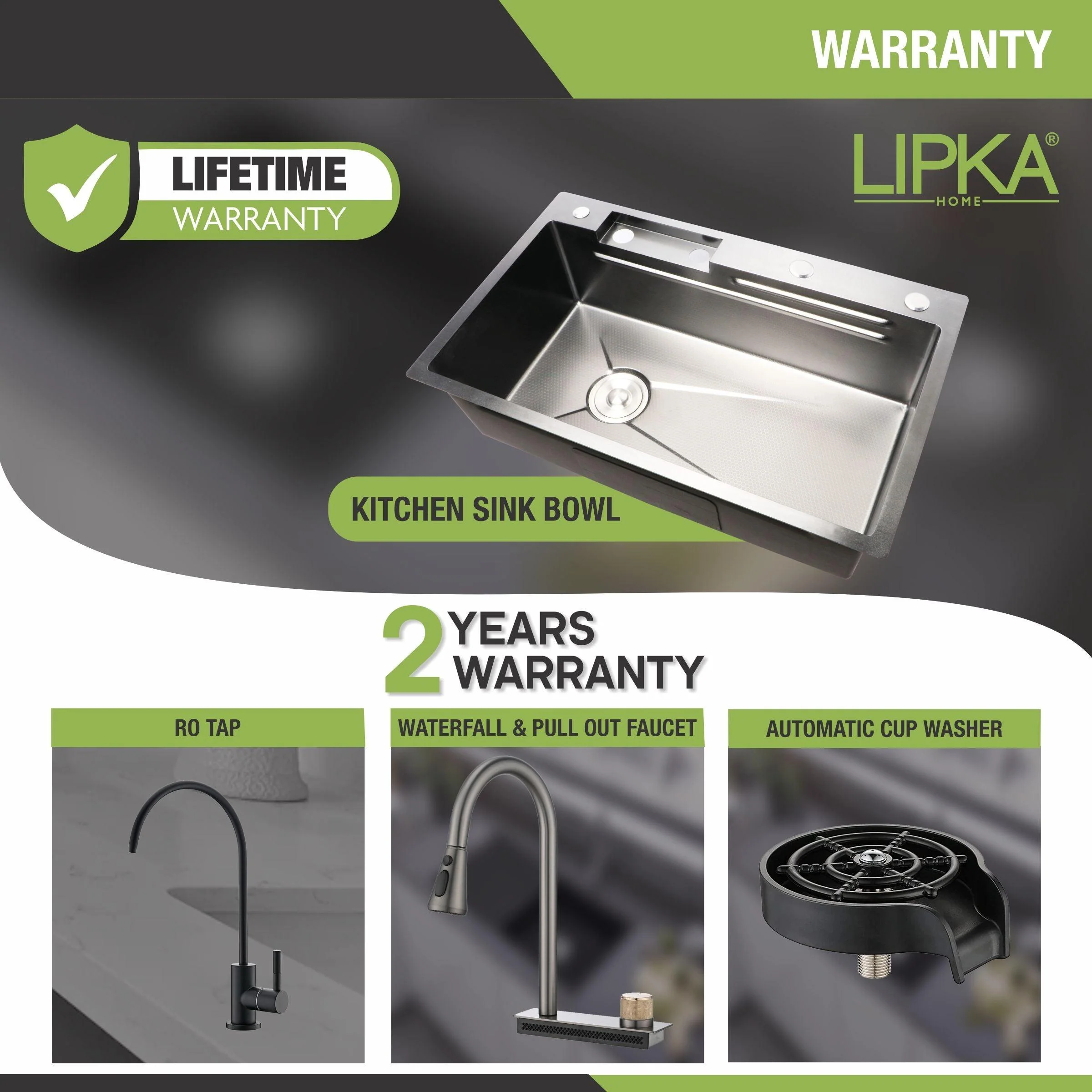 Handmade Nano Waterfall Kitchen Sink (30 x 18 x 9 inches) with Pull-out Mixer Faucet & RO Tap - LIPKA - Image 4
