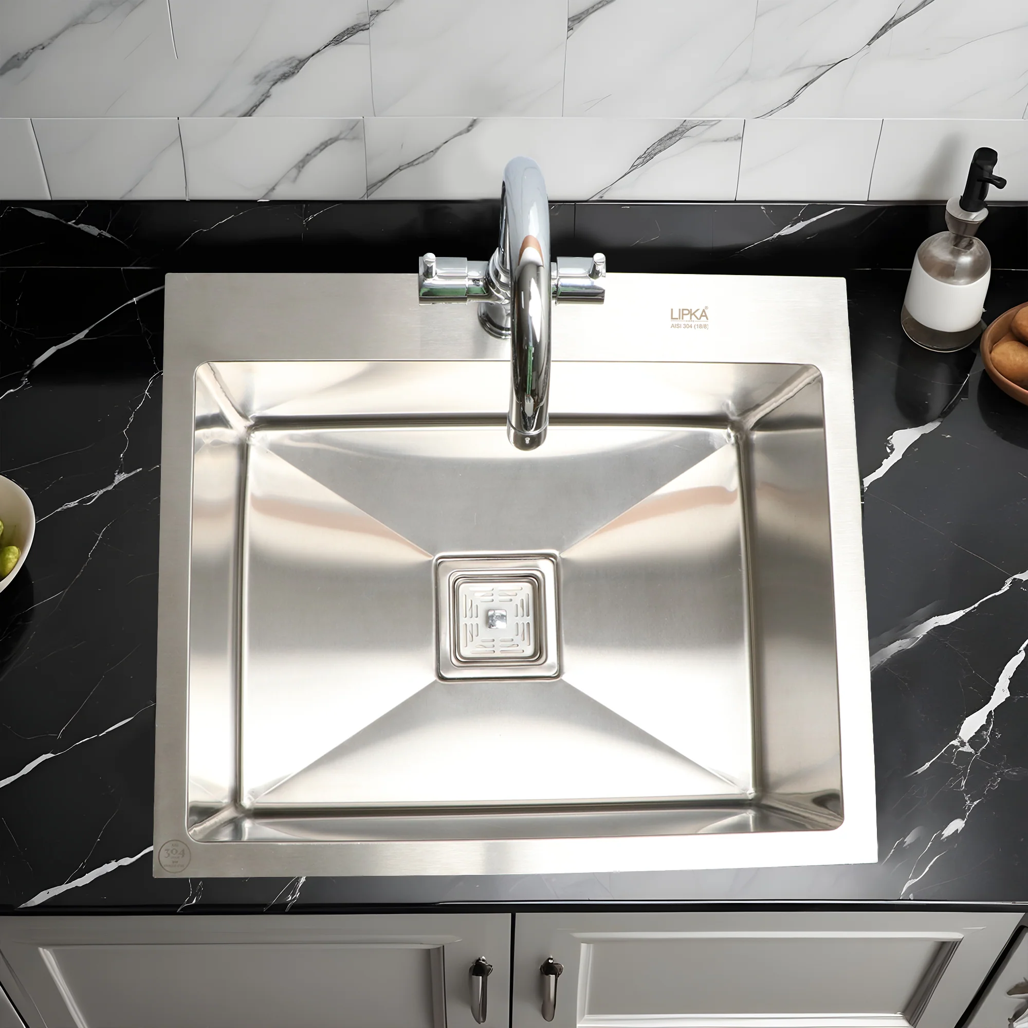 Handmade Single Bowl 304-Grade Kitchen Sink with Tap Hole (24 x 18 x 10 Inches) - LIPKA