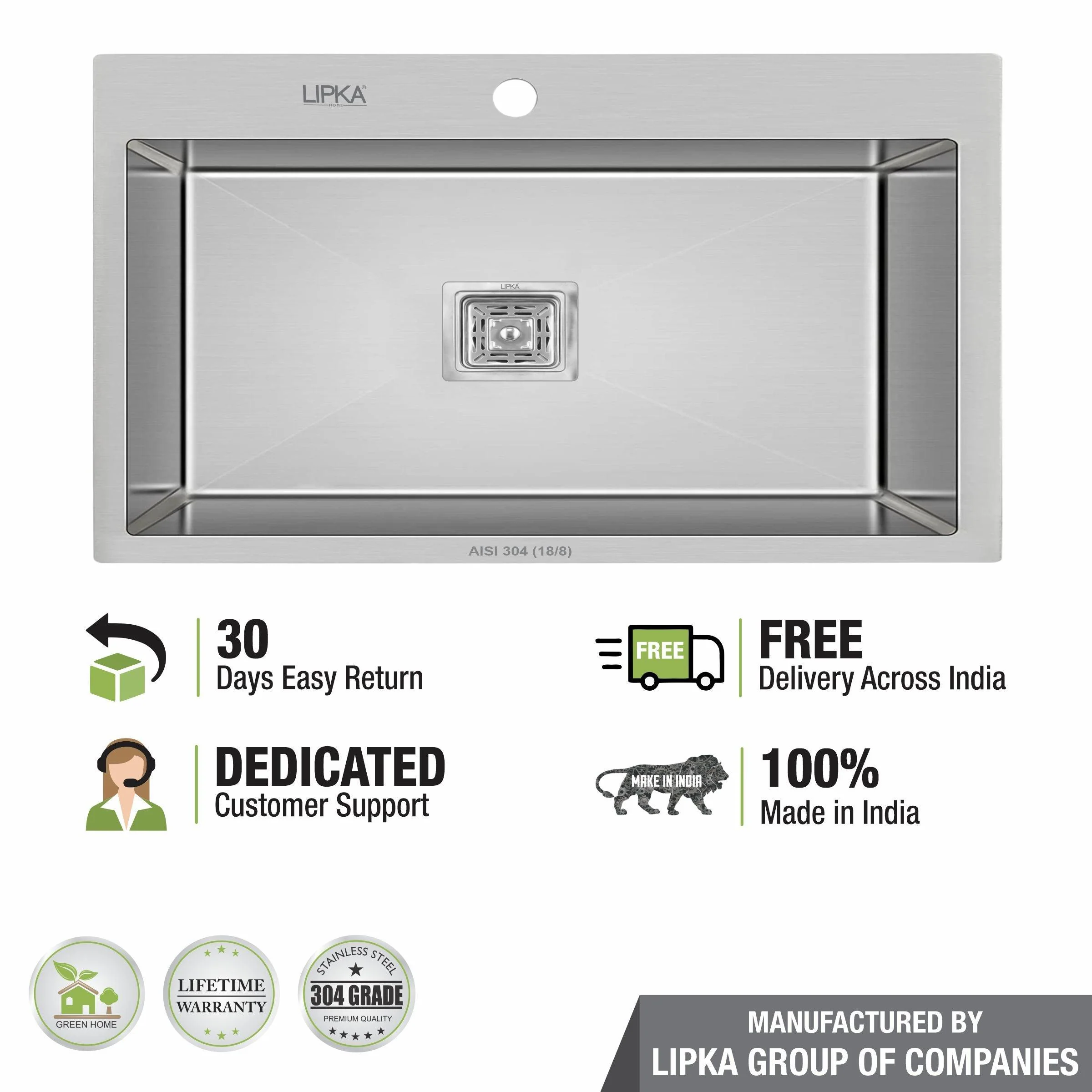 Handmade Single Bowl 304-Grade Kitchen Sink with Tap Hole (32 x 20 x 10 Inches) - LIPKA - Image 4