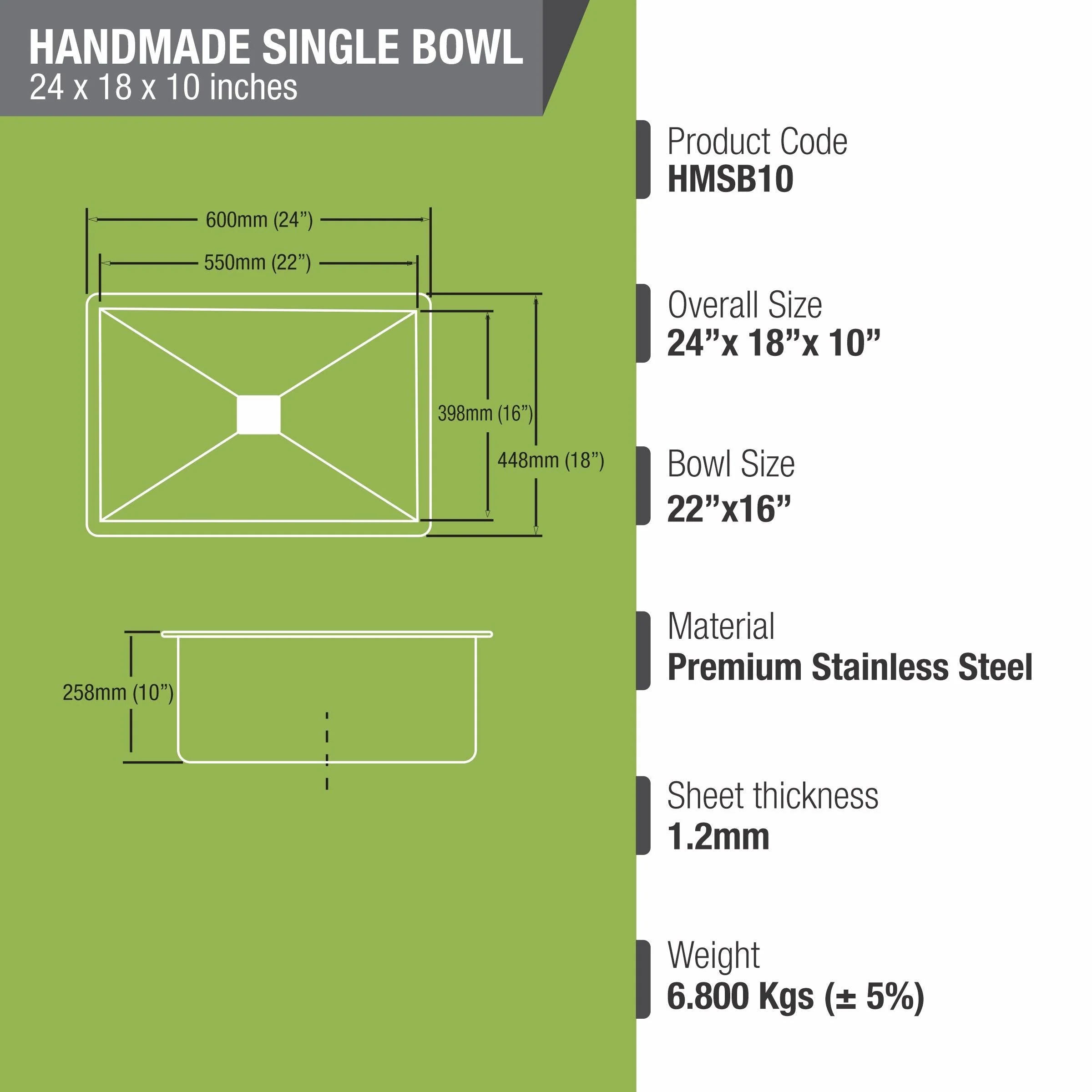 Handmade Single Bowl Kitchen Sink (24 x 18 x 10 Inches) - LIPKA - Image 3