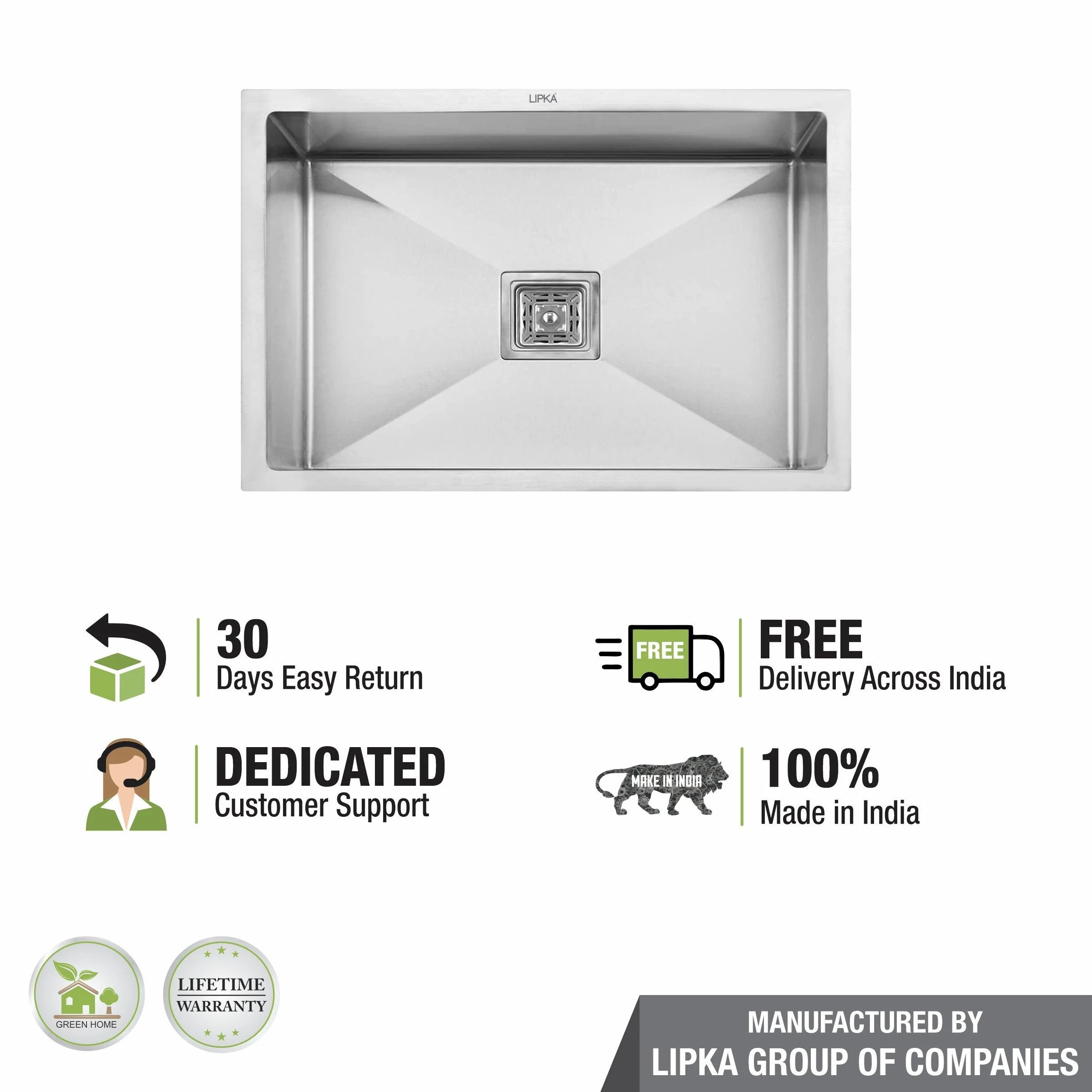 Handmade Single Bowl Kitchen Sink (24 x 18 x 10 Inches) - LIPKA - Image 6