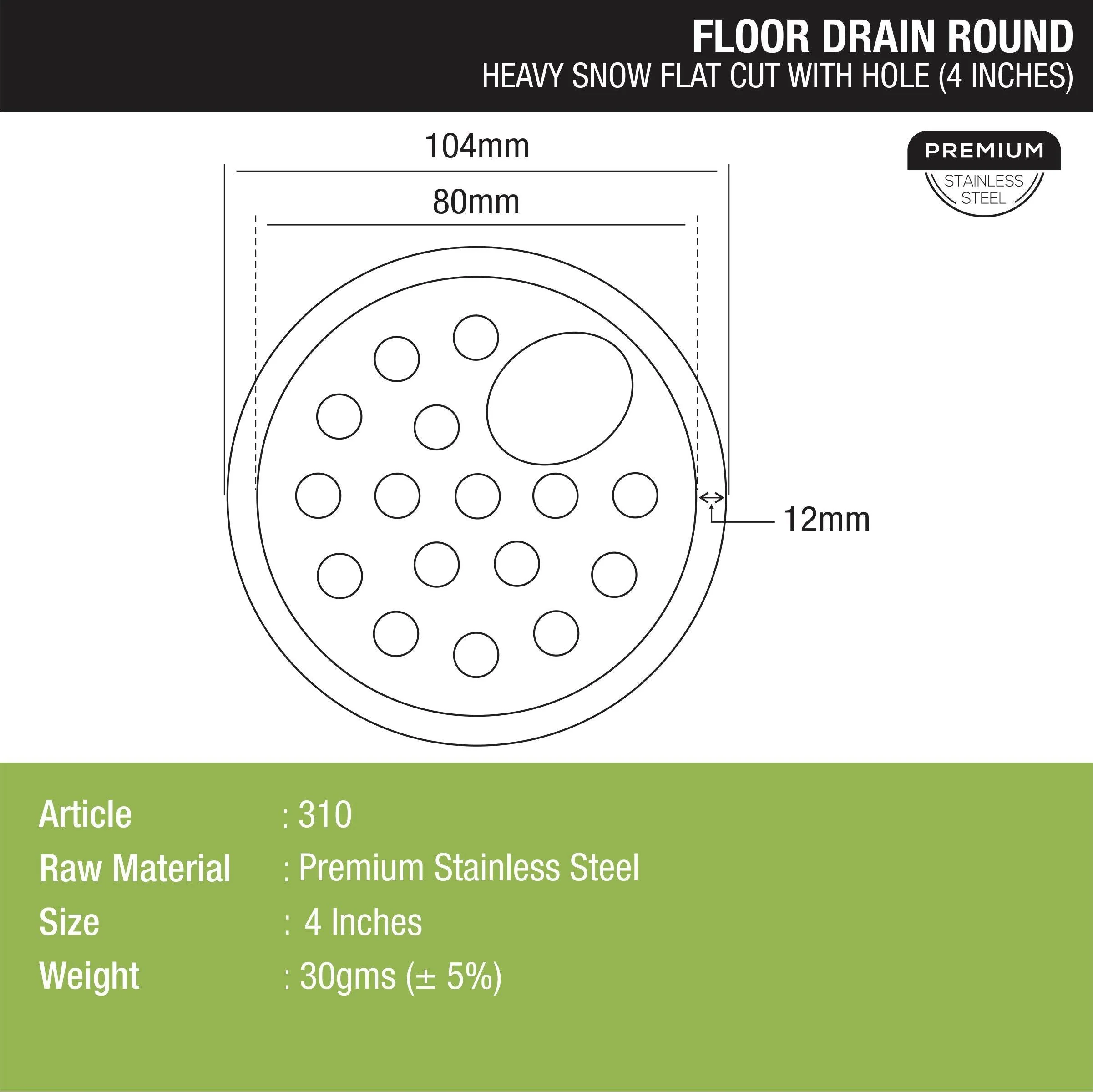 Heavy Snow Round Flat Cut Floor Drain with Hole (4 inches) - LIPKA - Image 2