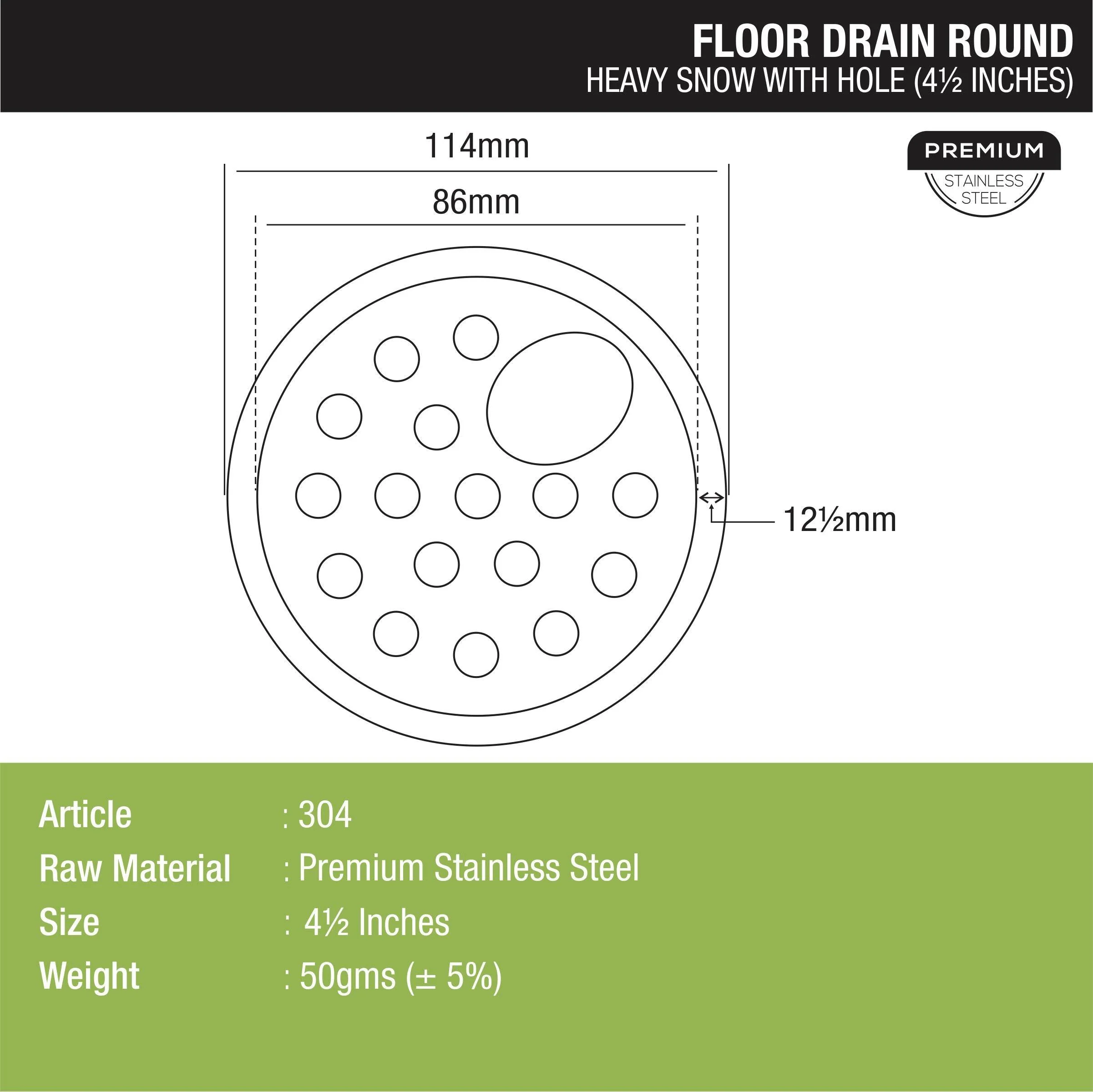 Heavy Snow Round Floor Drain with Hole (4.5 inches) - LIPKA - Image 2