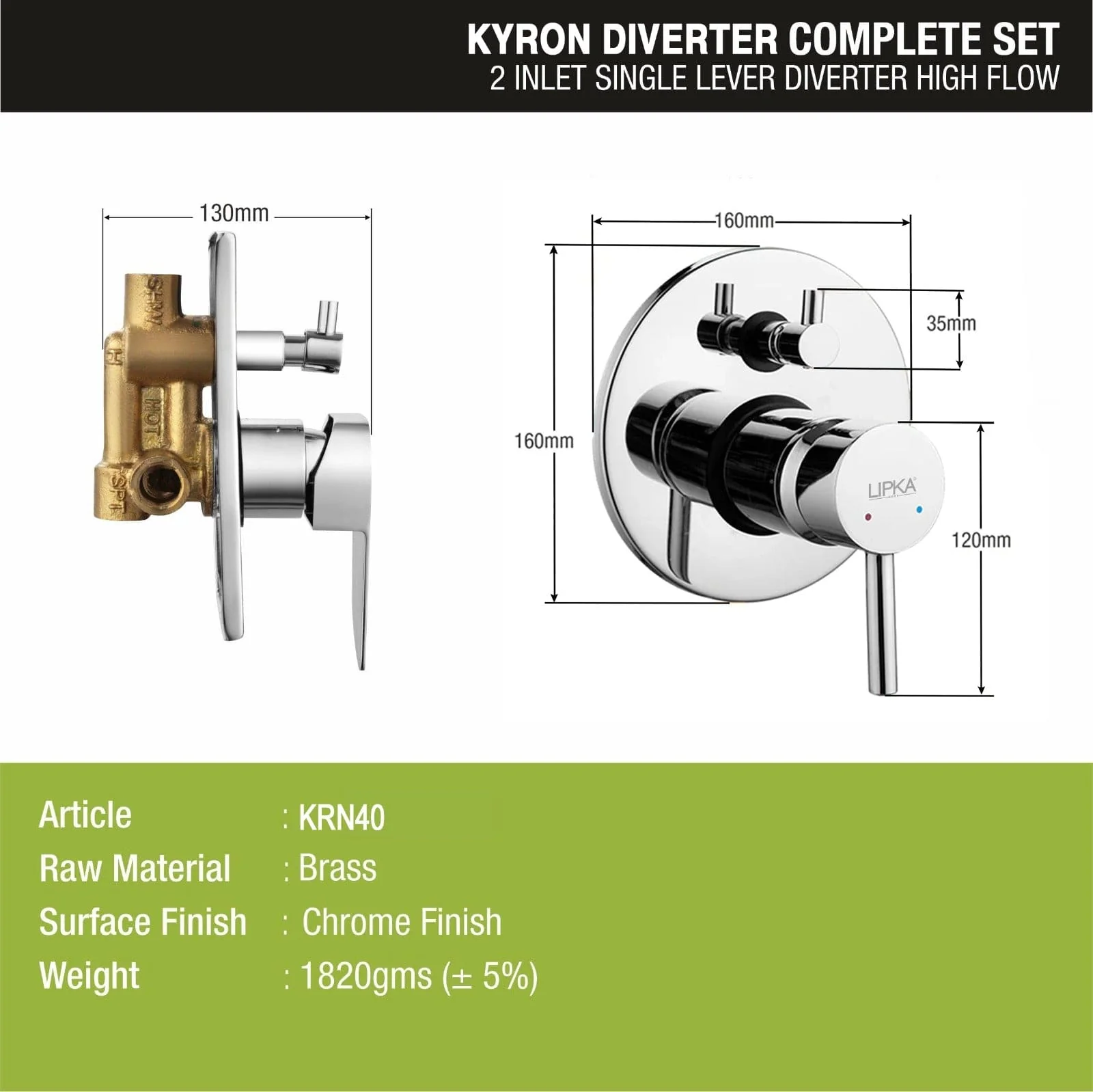 Kyron 2-inlet Single Lever Diverter High-Flow (Complete Set) - LIPKA - Image 2
