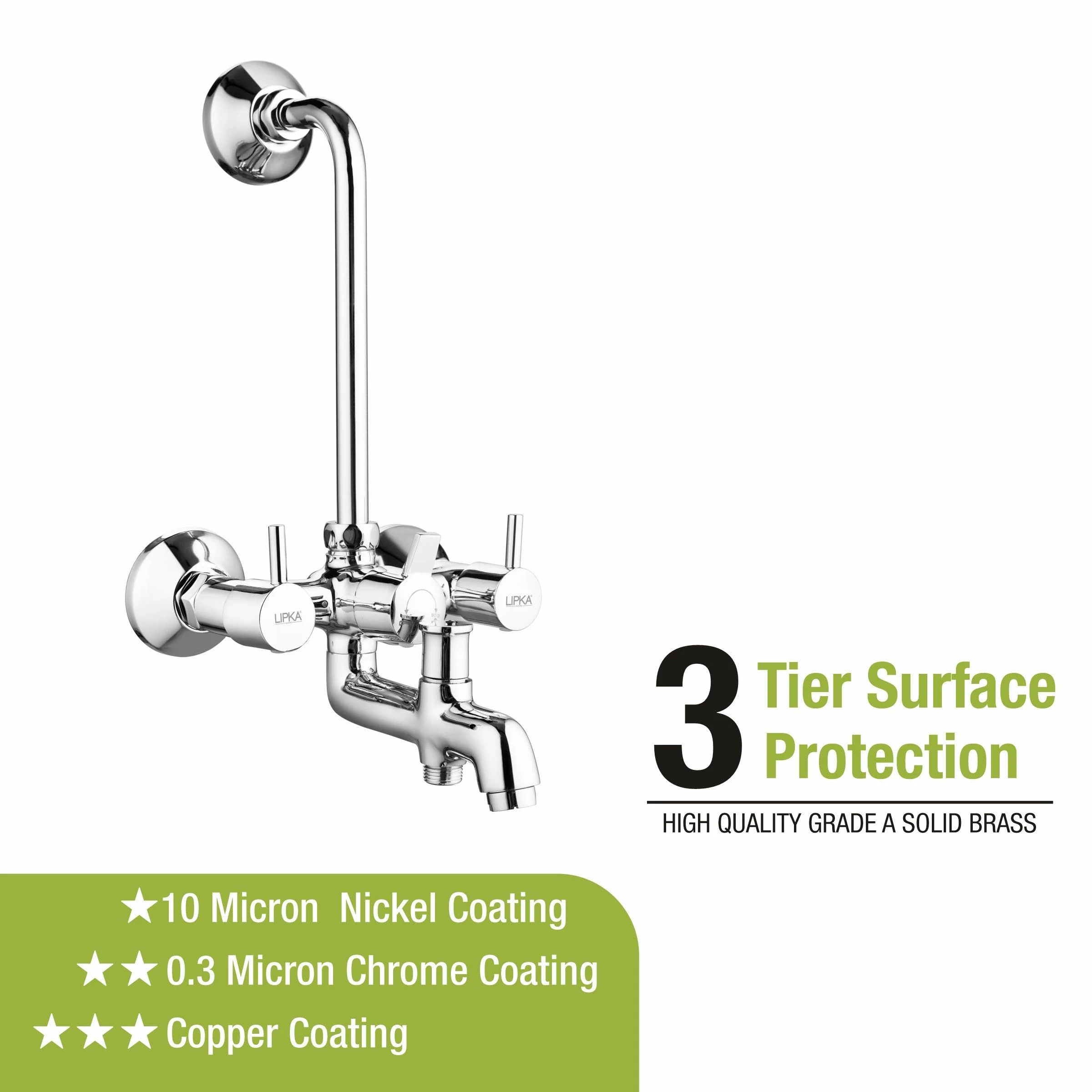 Kyron 3 in 1 Wall Mixer Brass Faucet with L Bend - LIPKA - Image 5