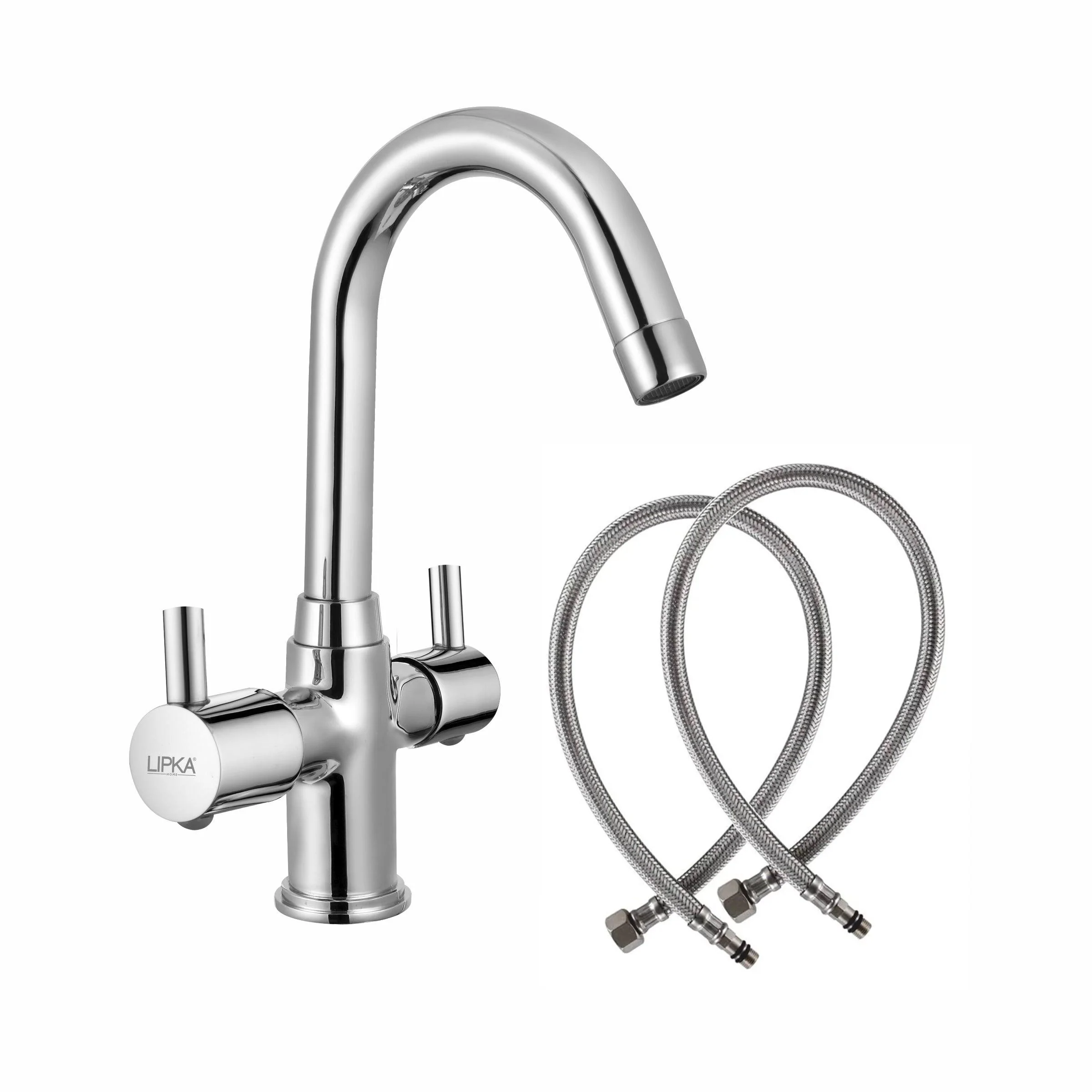 Kyron Centre Hole Basin Mixer Brass Faucet with Round Swivel Spout (12 Inches) - LIPKA