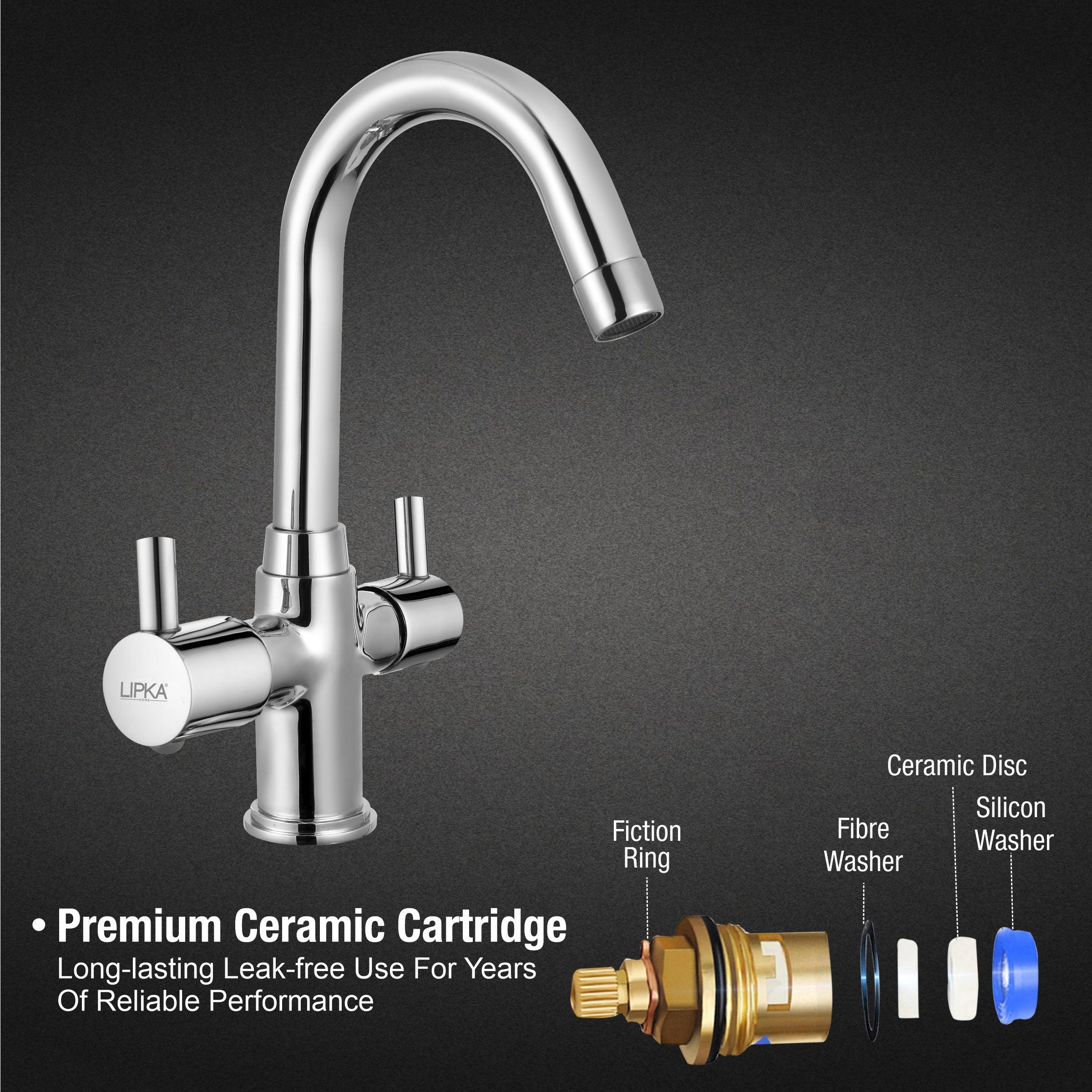 Kyron Centre Hole Basin Mixer Brass Faucet with Round Swivel Spout (12 Inches) - LIPKA - Image 3