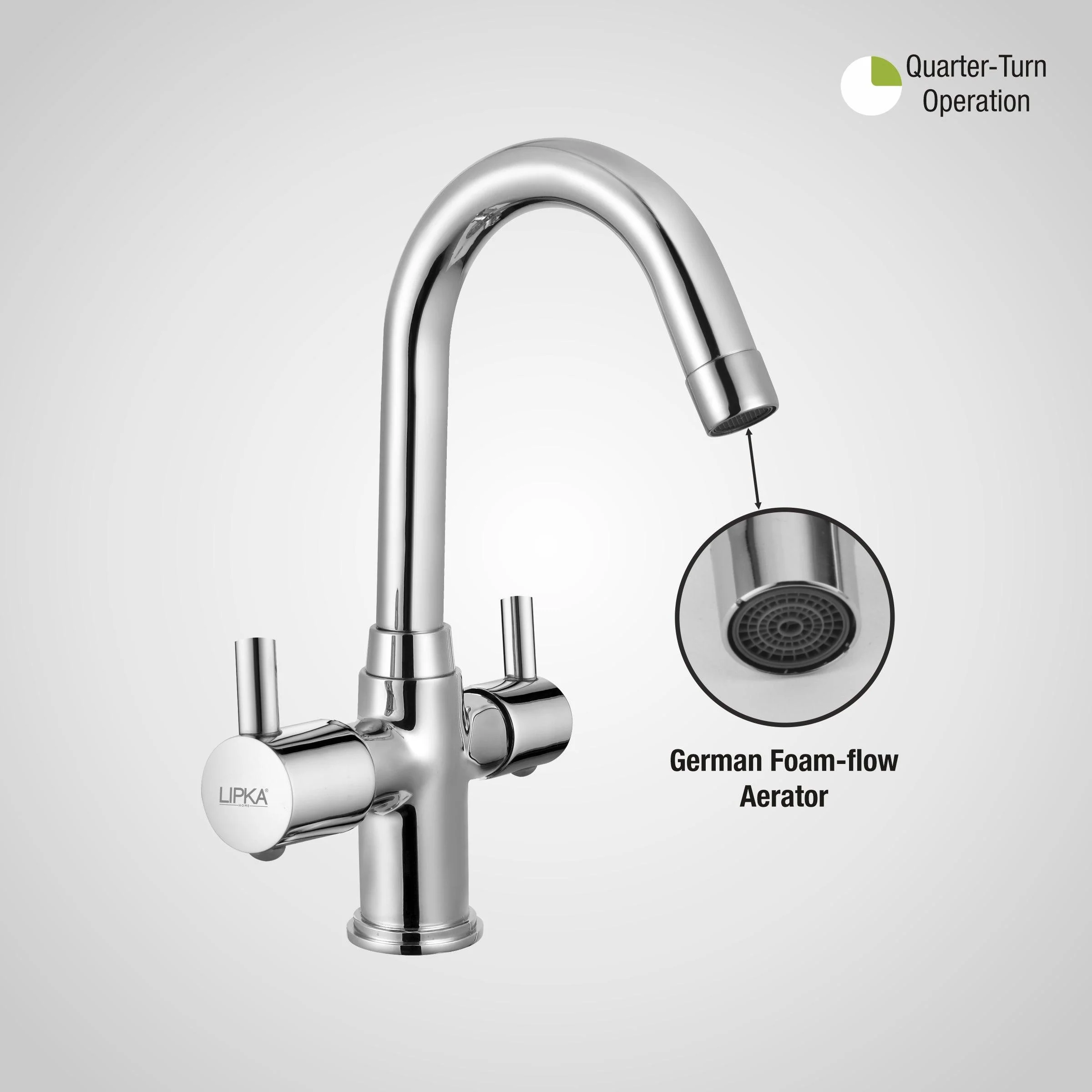 Kyron Centre Hole Basin Mixer Brass Faucet with Round Swivel Spout (12 Inches) - LIPKA - Image 5