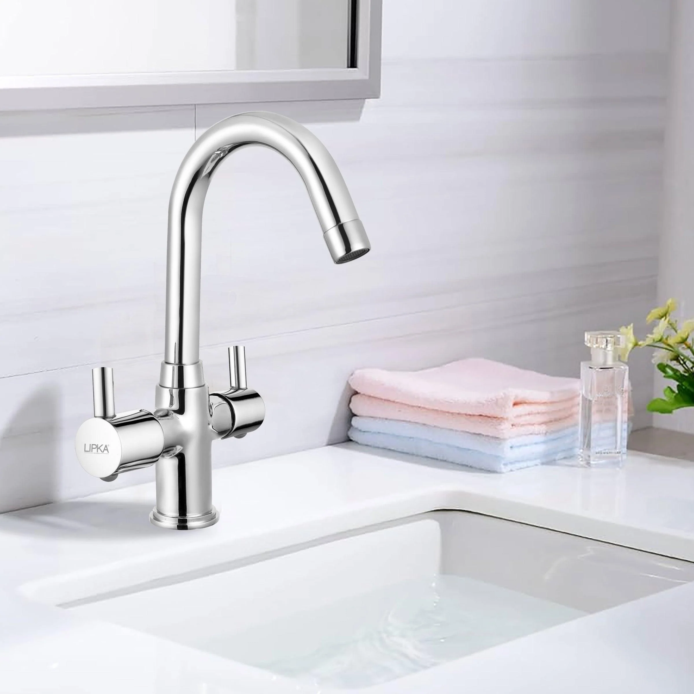 Kyron Centre Hole Basin Mixer Brass Faucet with Round Swivel Spout (12 Inches) - LIPKA - Image 6