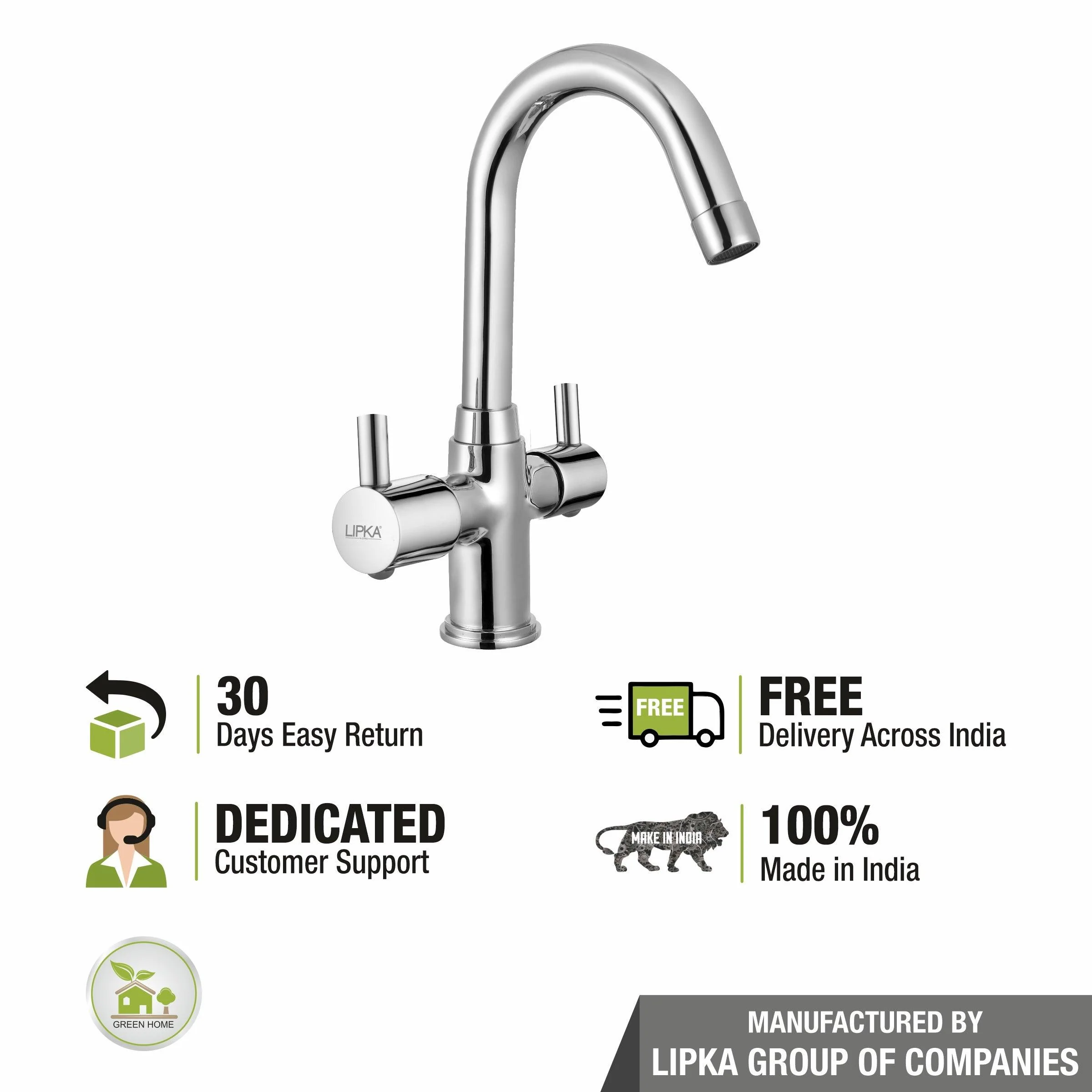 Kyron Centre Hole Basin Mixer Brass Faucet with Round Swivel Spout (12 Inches) - LIPKA - Image 7