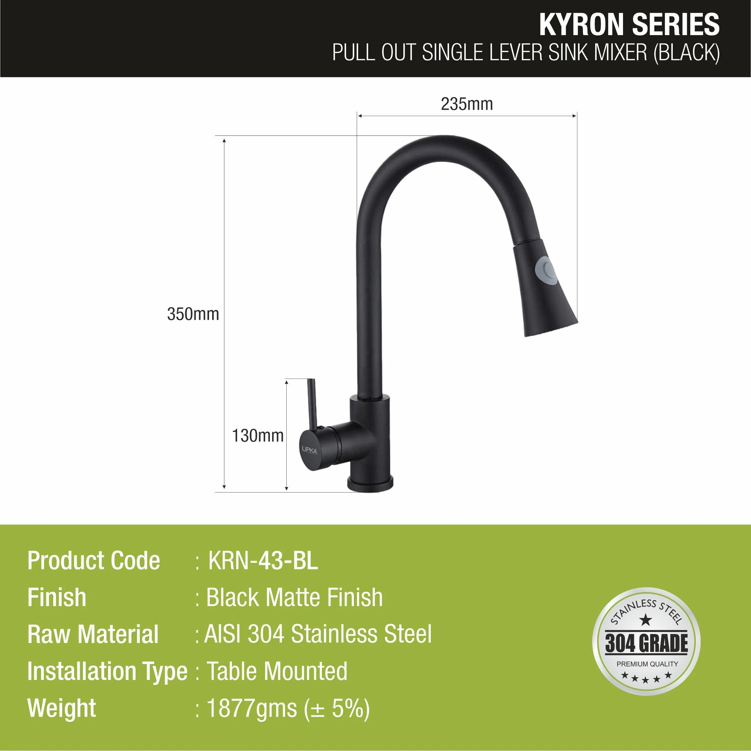 Kyron Single Lever 304-Grade Pull-out Mixer Faucet with Swivel Spout & Dual Flow (Black) - LIPKA - Image 2