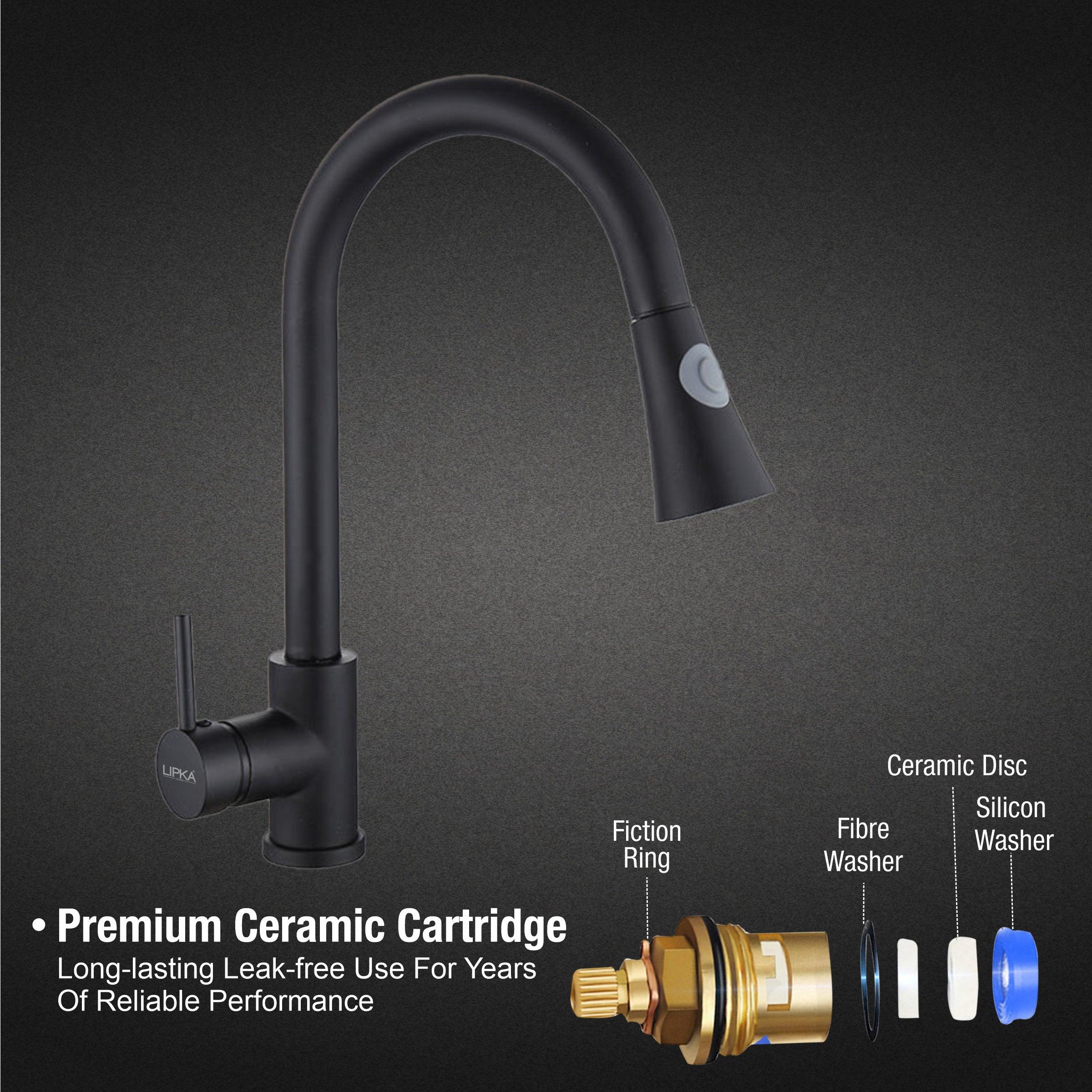 Kyron Single Lever 304-Grade Pull-out Mixer Faucet with Swivel Spout & Dual Flow (Black) - LIPKA - Image 3