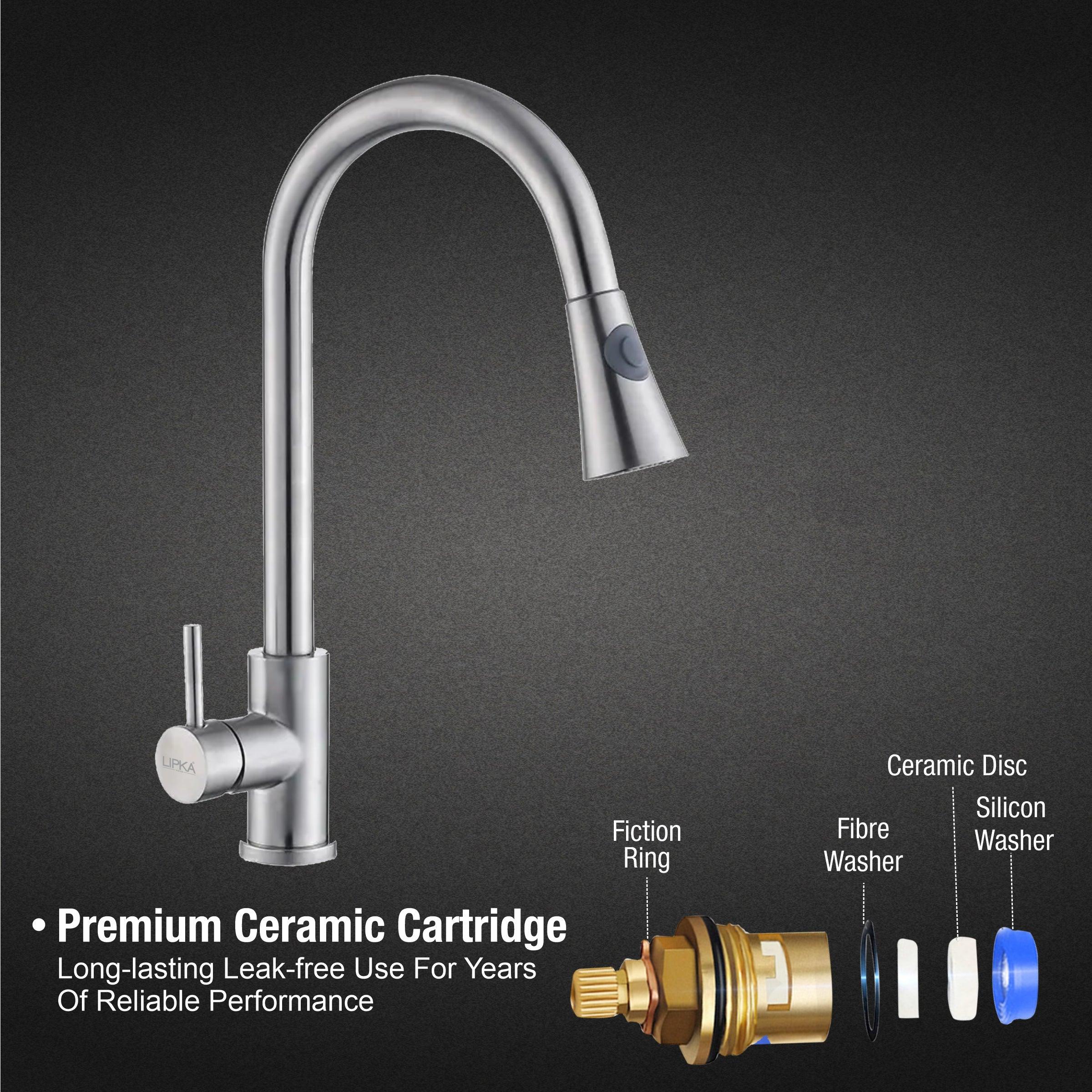 Kyron Single Lever 304-Grade Pull-out Mixer Faucet with Swivel Spout & Dual Flow (Silver) - LIPKA - Image 4