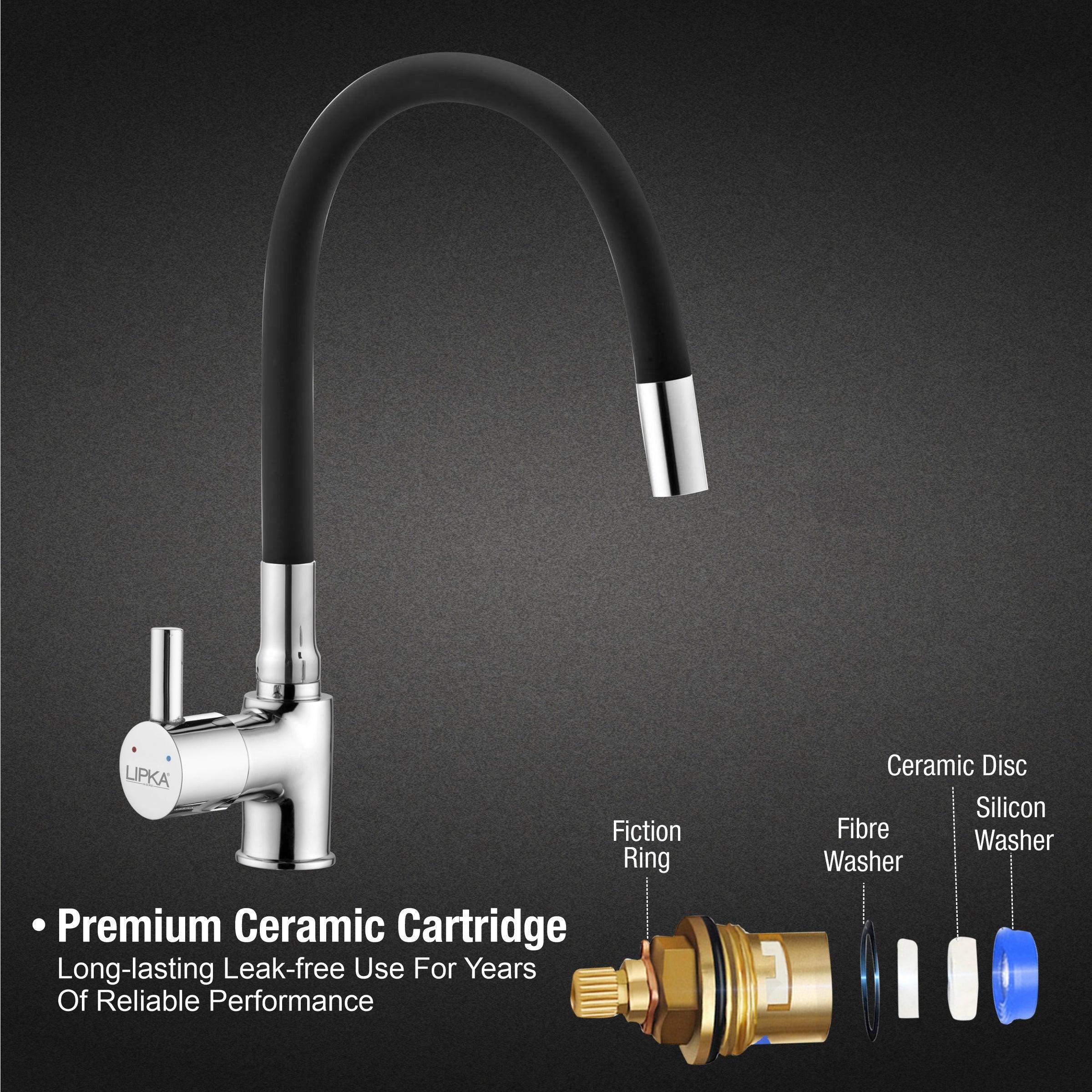 Kyron Single Lever Table Mount Sink Mixer Brass Faucet with Flexible Silicone Spout (Black) - LIPKA - Image 3