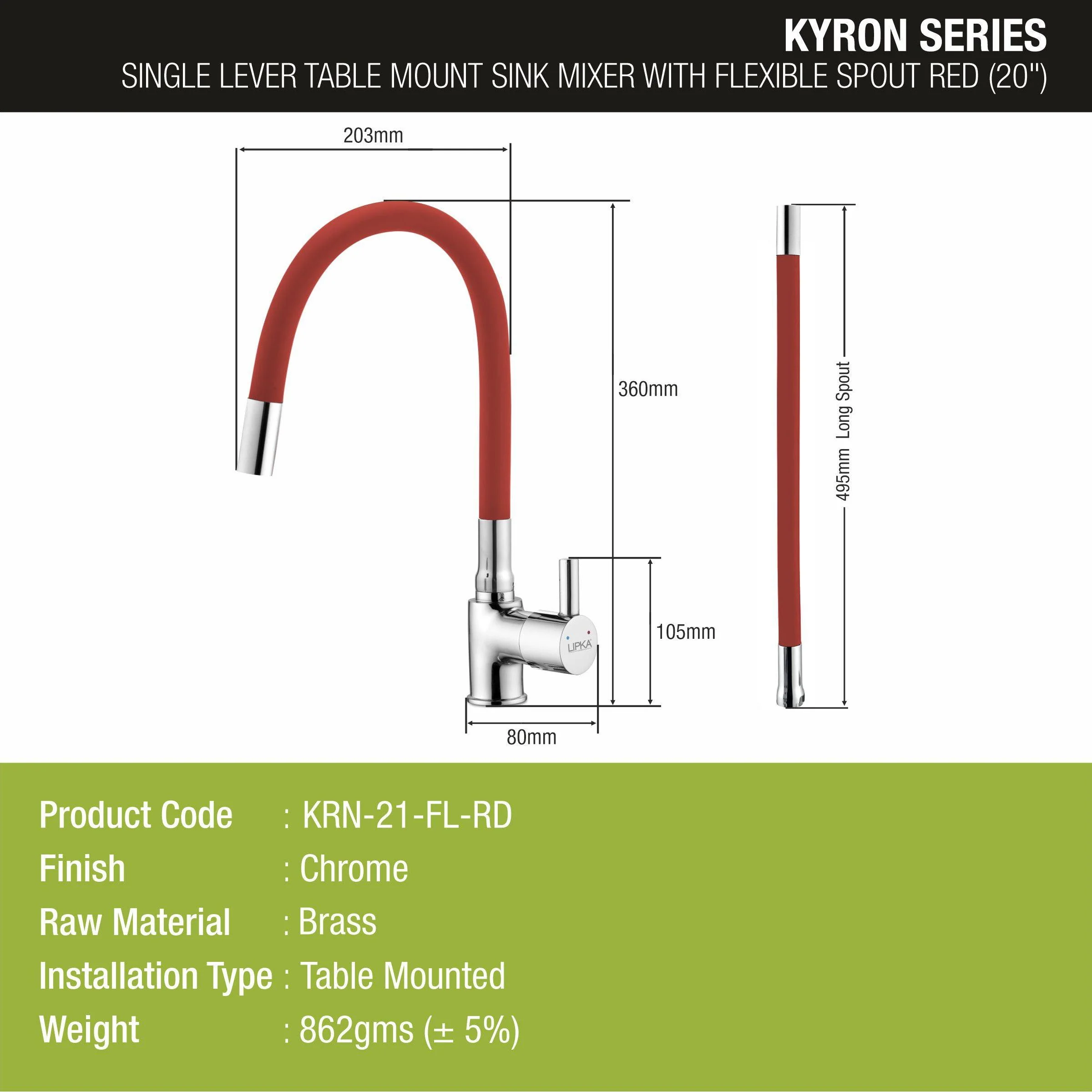 Kyron Single Lever Table Mount Sink Mixer Brass Faucet with Flexible Silicone Spout (Red) - LIPKA - Image 2