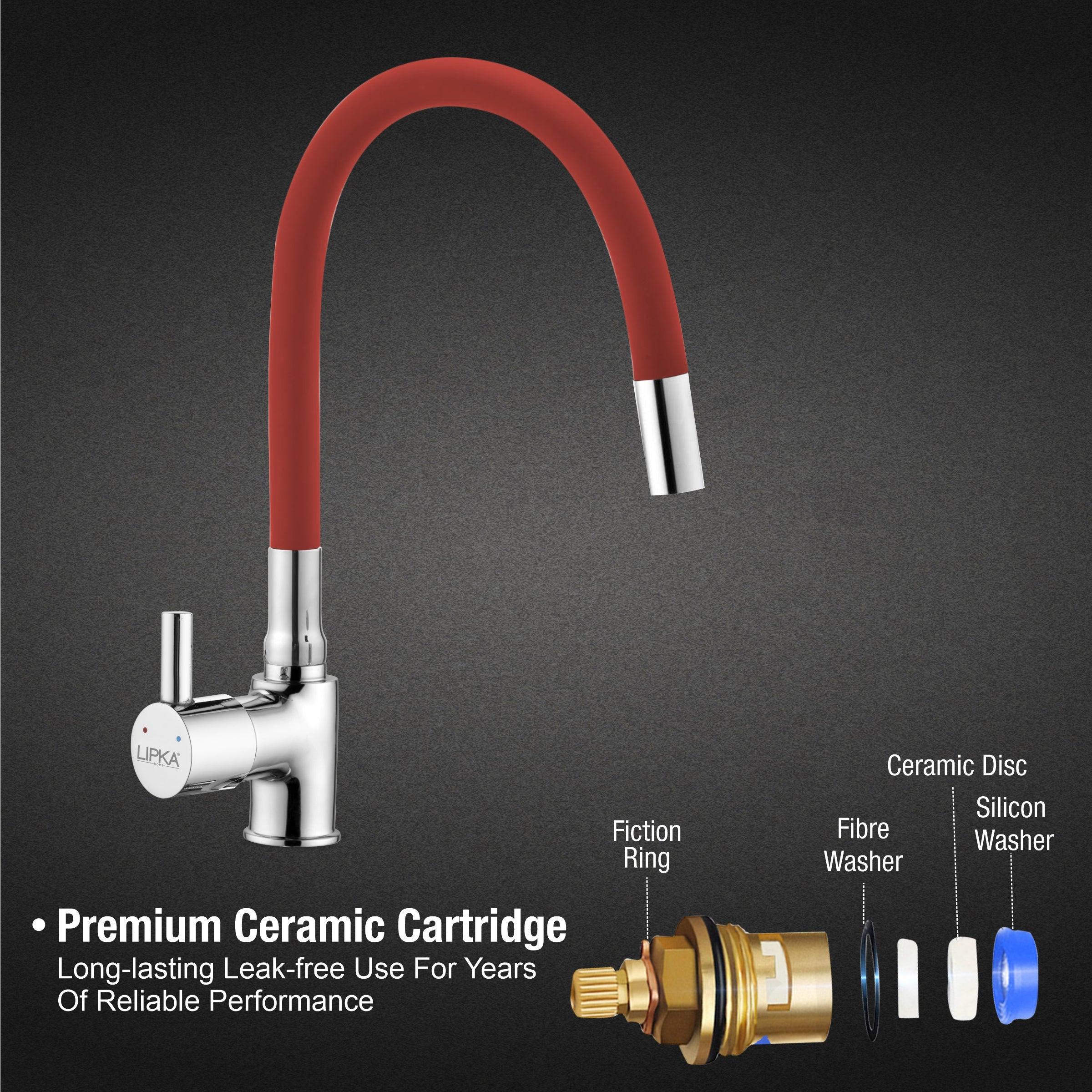 Kyron Single Lever Table Mount Sink Mixer Brass Faucet with Flexible Silicone Spout (Red) - LIPKA - Image 3