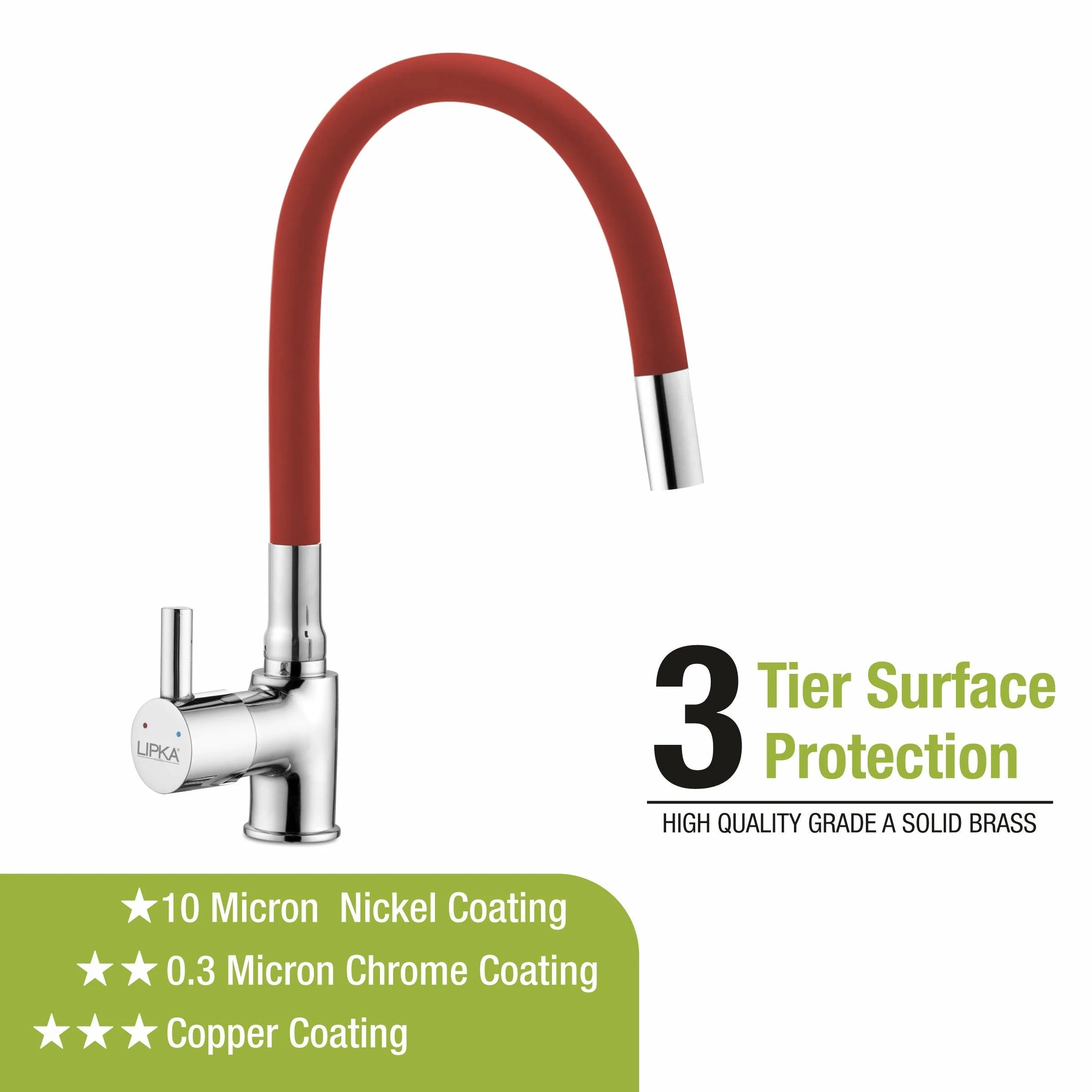 Kyron Single Lever Table Mount Sink Mixer Brass Faucet with Flexible Silicone Spout (Red) - LIPKA - Image 4