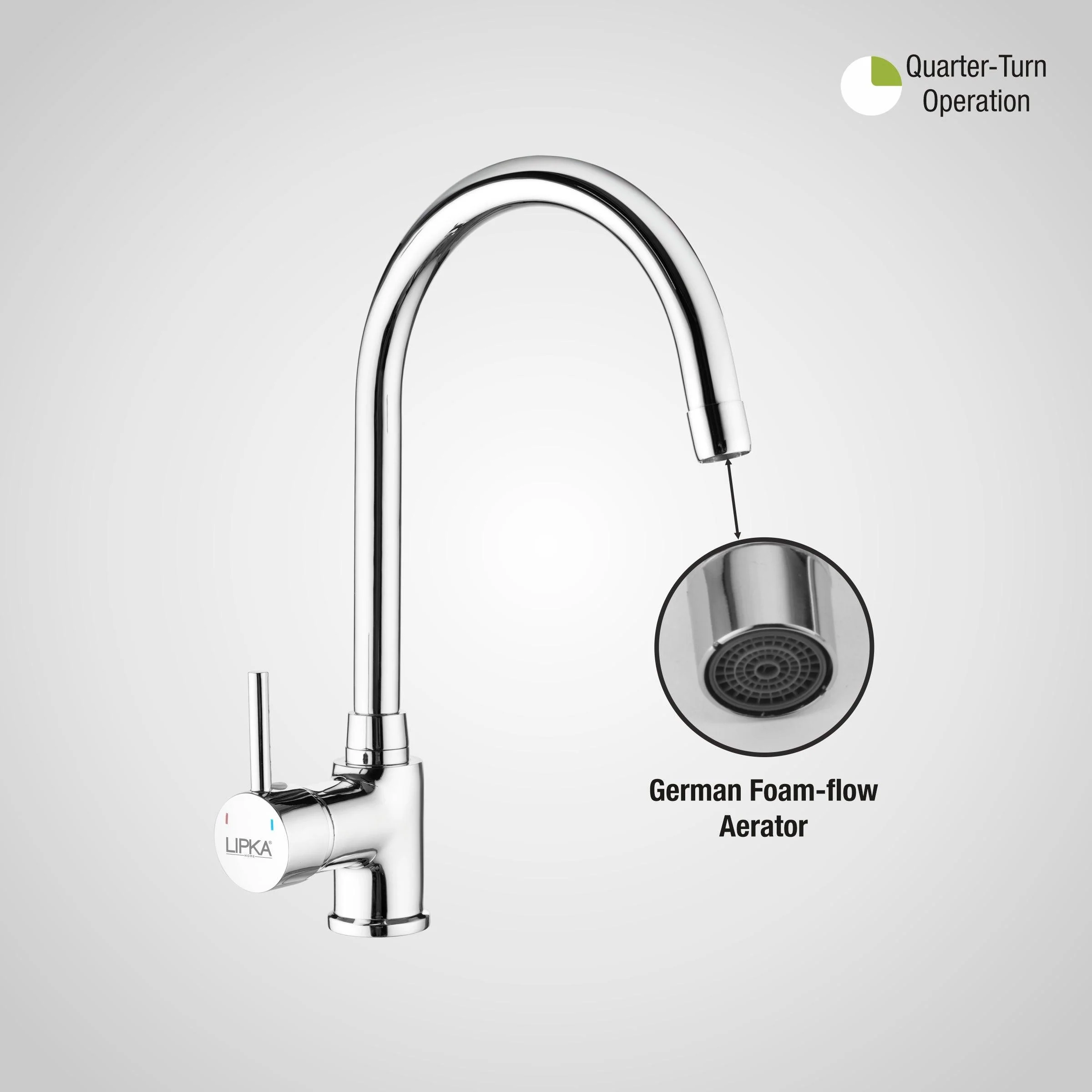 Kyron Single Lever Table Mount Sink Mixer Brass Faucet with Round Swivel Spout (20 Inches) - LIPKA - Image 5