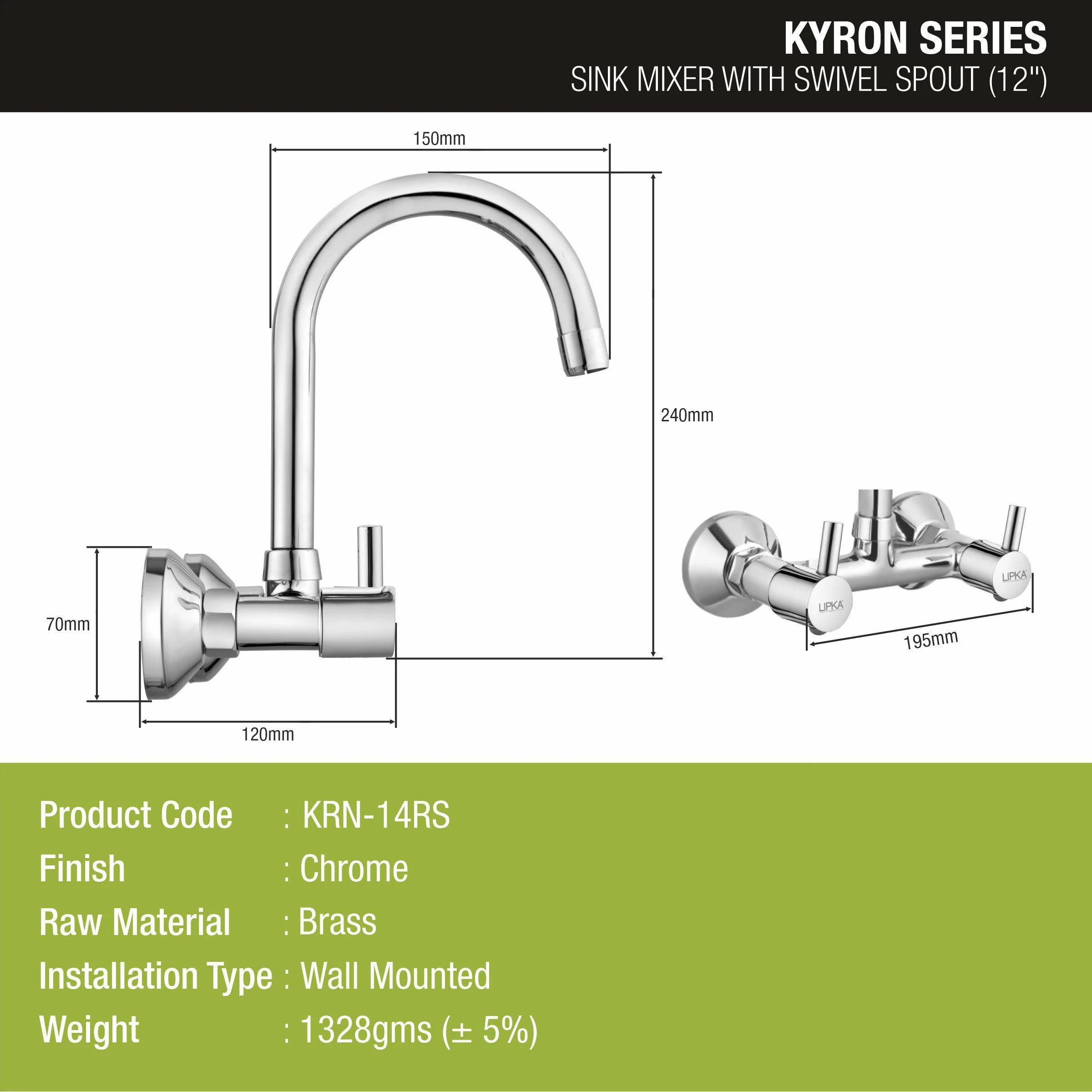 Kyron Sink Mixer Brass Faucet with Round Swivel Spout (12 Inches) - LIPKA - Image 2