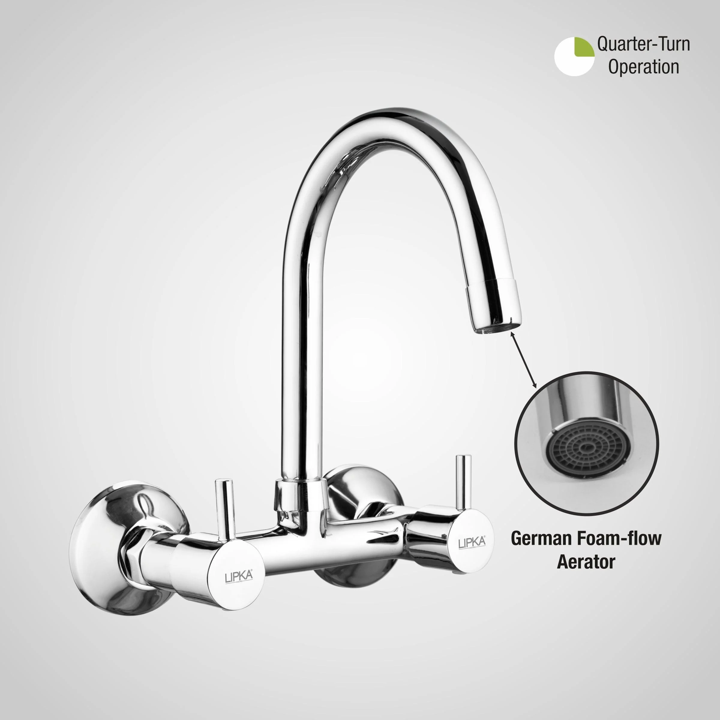Kyron Sink Mixer Brass Faucet with Round Swivel Spout (12 Inches) - LIPKA - Image 6