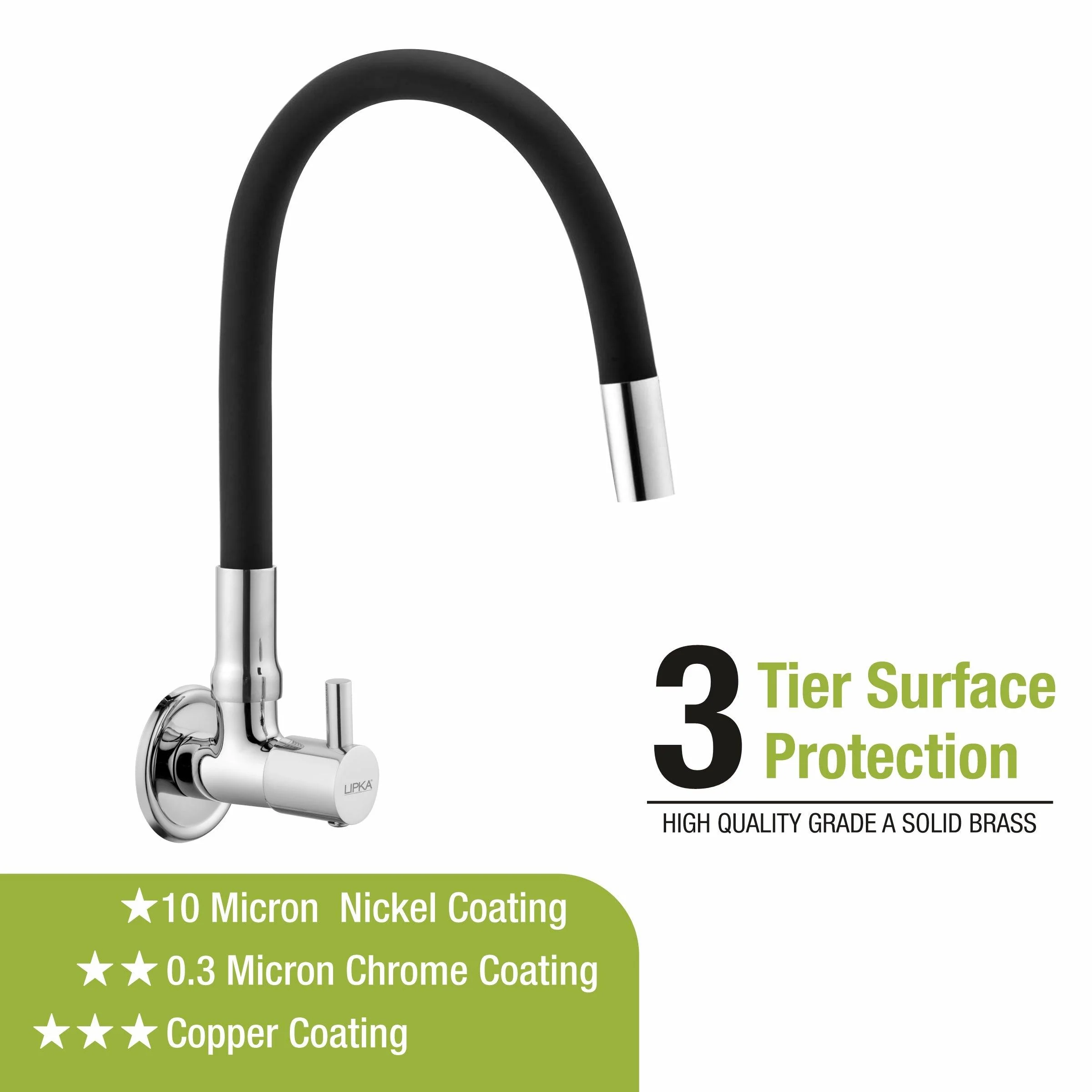 Kyron Sink Tap Brass Faucet with Flexible Silicone Spout (Black) - LIPKA - Image 4