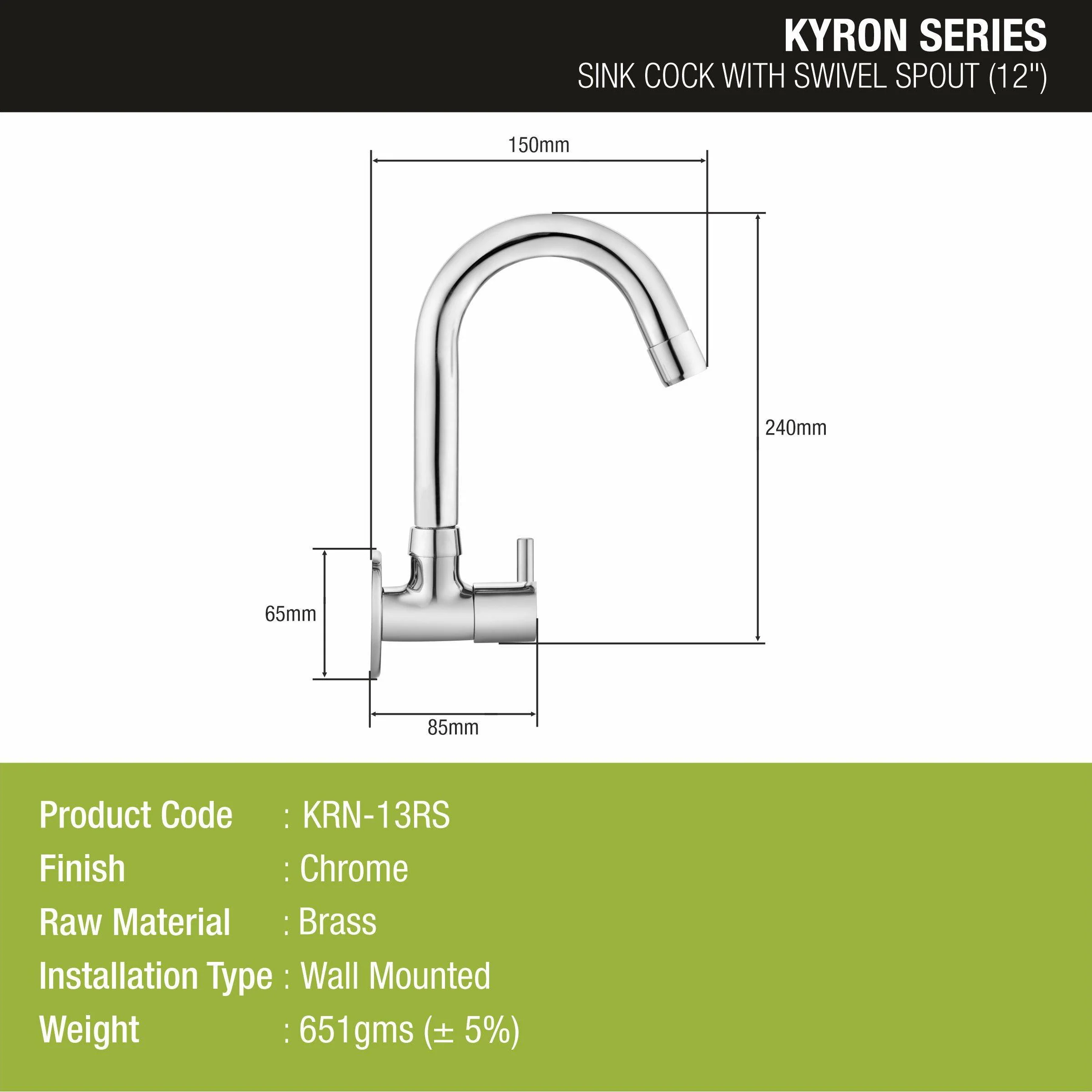 Kyron Sink Tap Brass Faucet with Round Swivel Spout (12 Inches) - LIPKA - Image 2