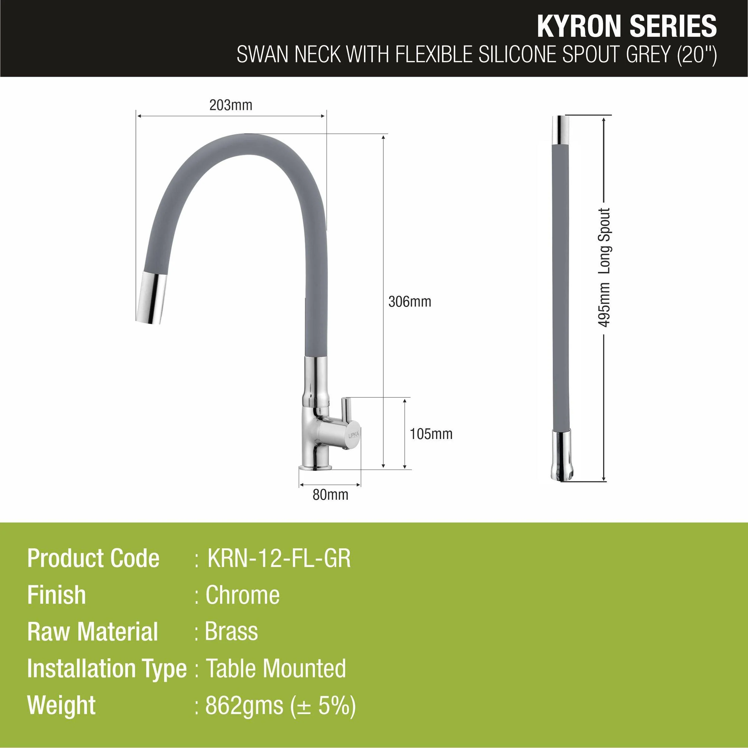 Kyron Swan Neck Brass Faucet with Flexible Silicone Spout (Grey) - LIPKA - Image 2