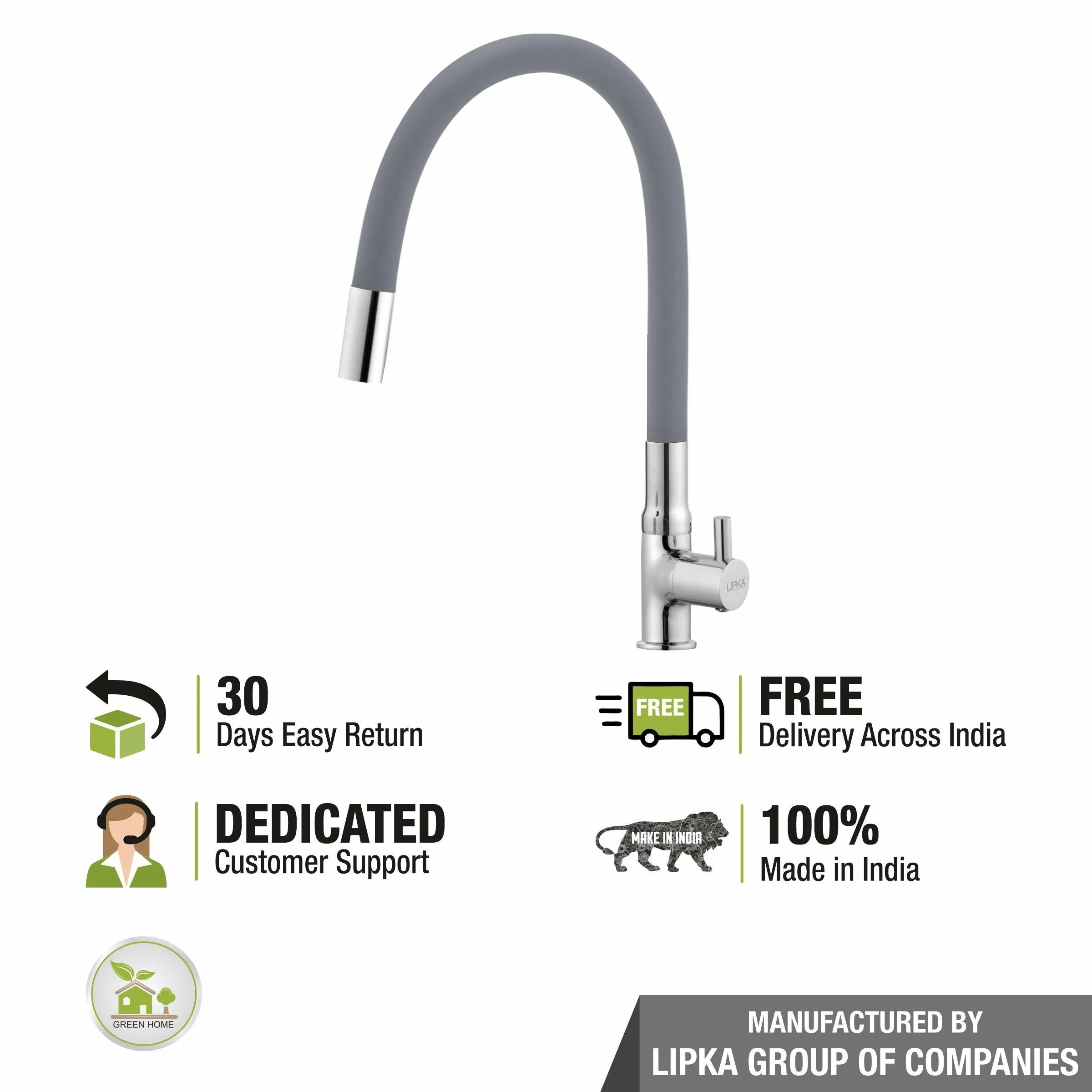 Kyron Swan Neck Brass Faucet with Flexible Silicone Spout (Grey) - LIPKA - Image 5