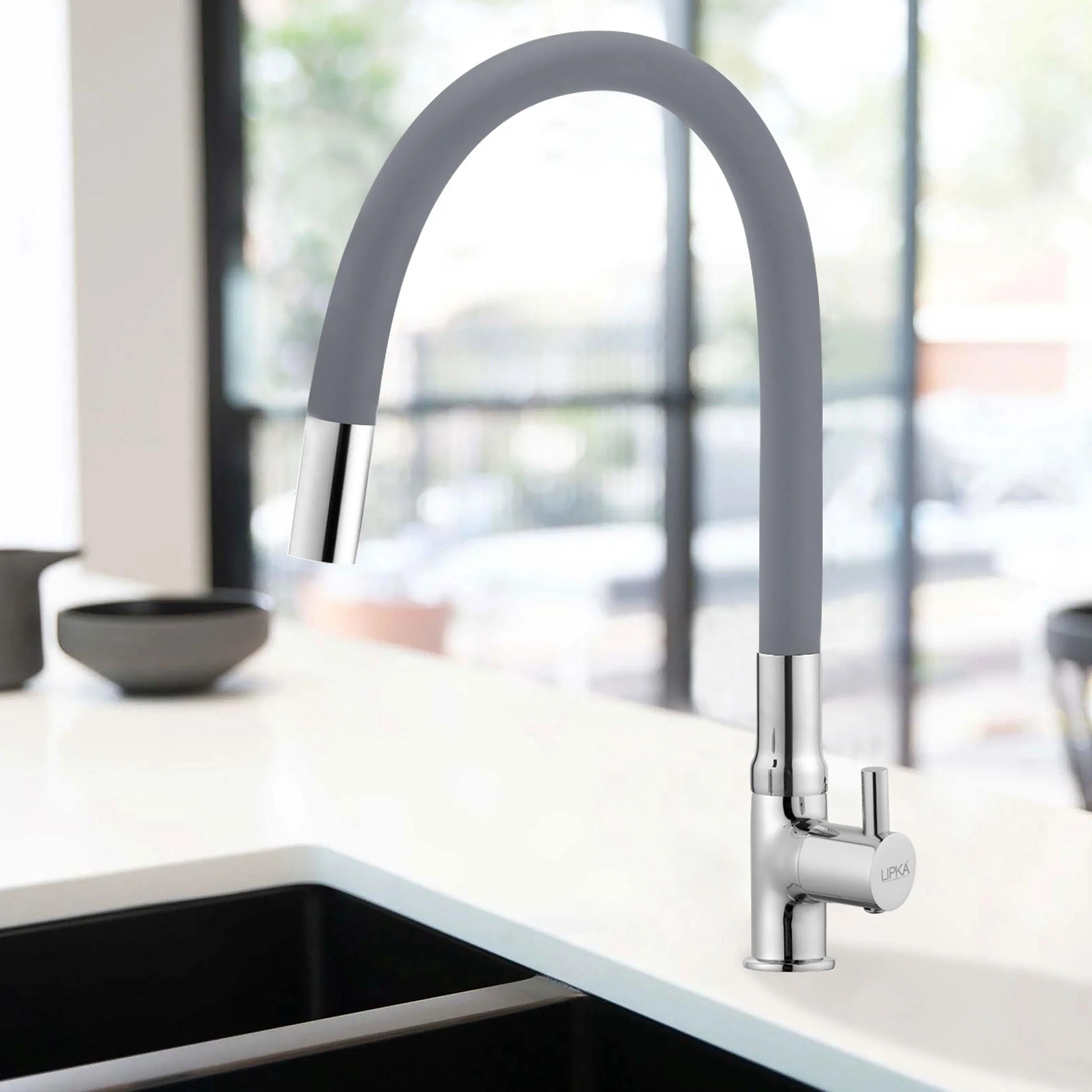 Kyron Swan Neck Brass Faucet with Flexible Silicone Spout (Grey) - LIPKA - Image 6