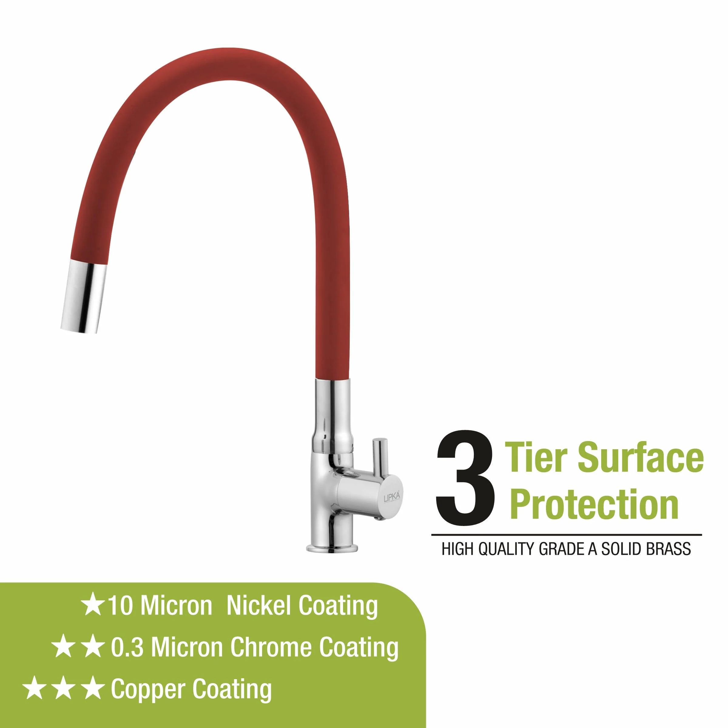 Kyron Swan Neck Brass Faucet with Flexible Silicone Spout (Red) - LIPKA - Image 4