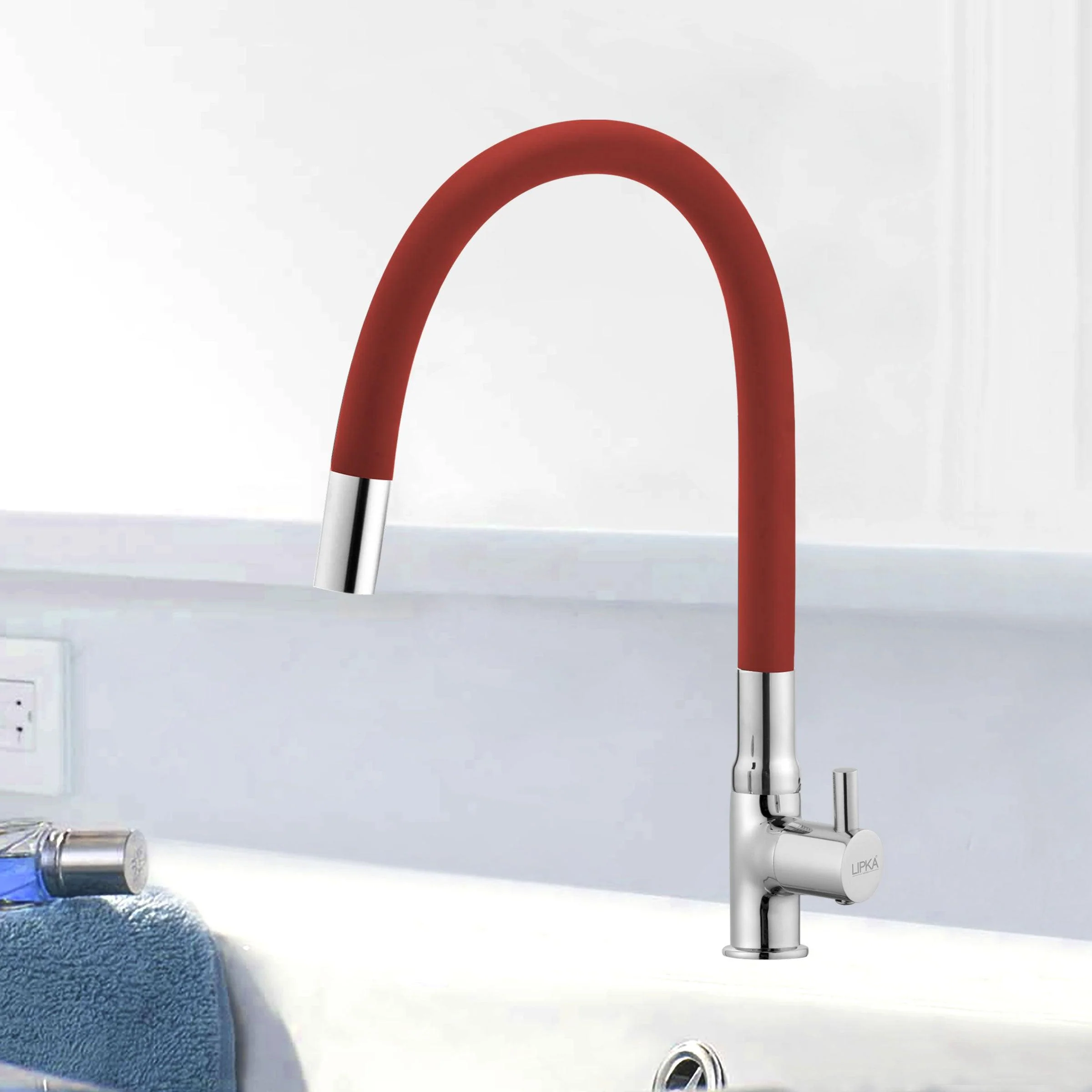 Kyron Swan Neck Brass Faucet with Flexible Silicone Spout (Red) - LIPKA - Image 5