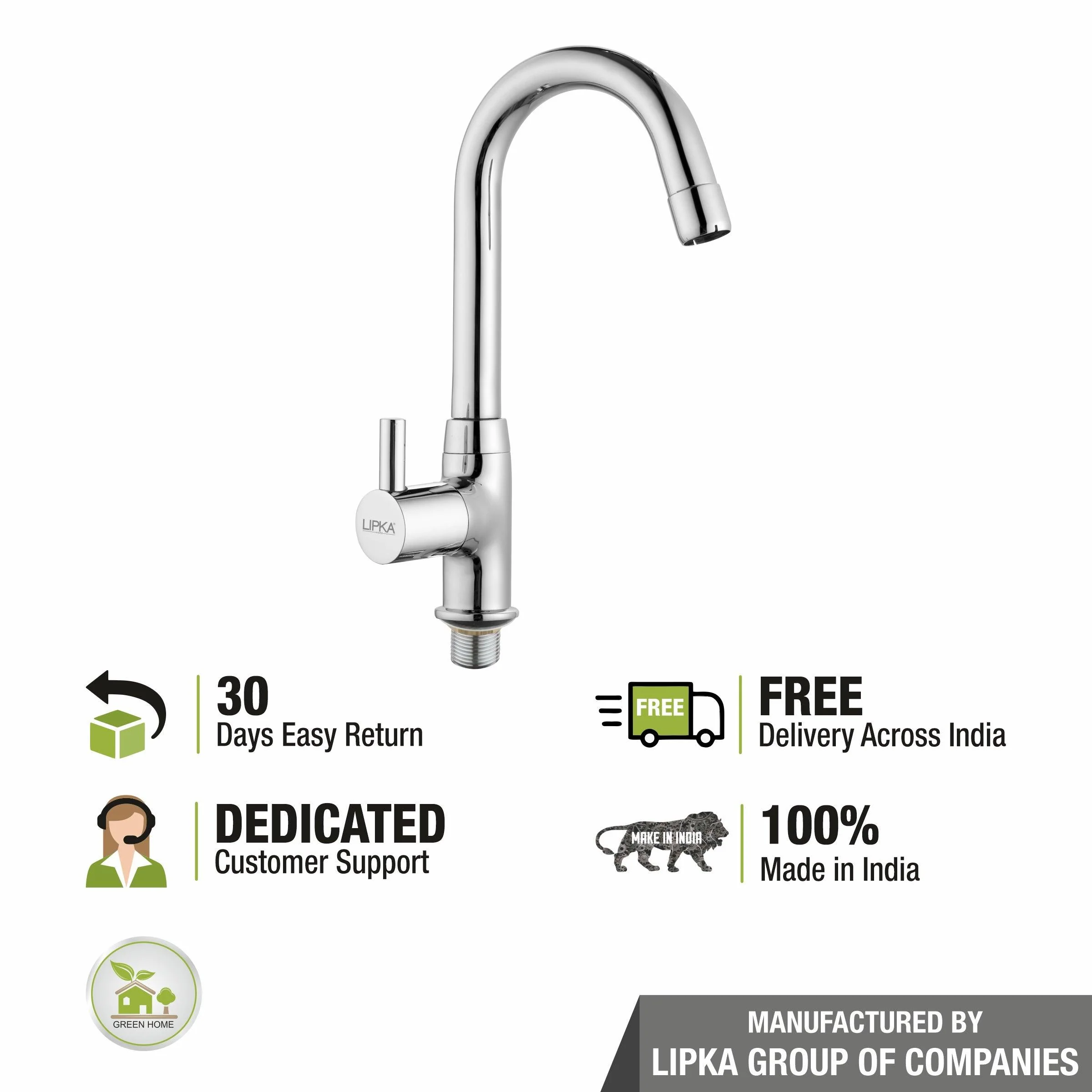 Kyron Swan Neck Brass Faucet with Round Swivel Spout (12 Inches) - LIPKA - Image 6