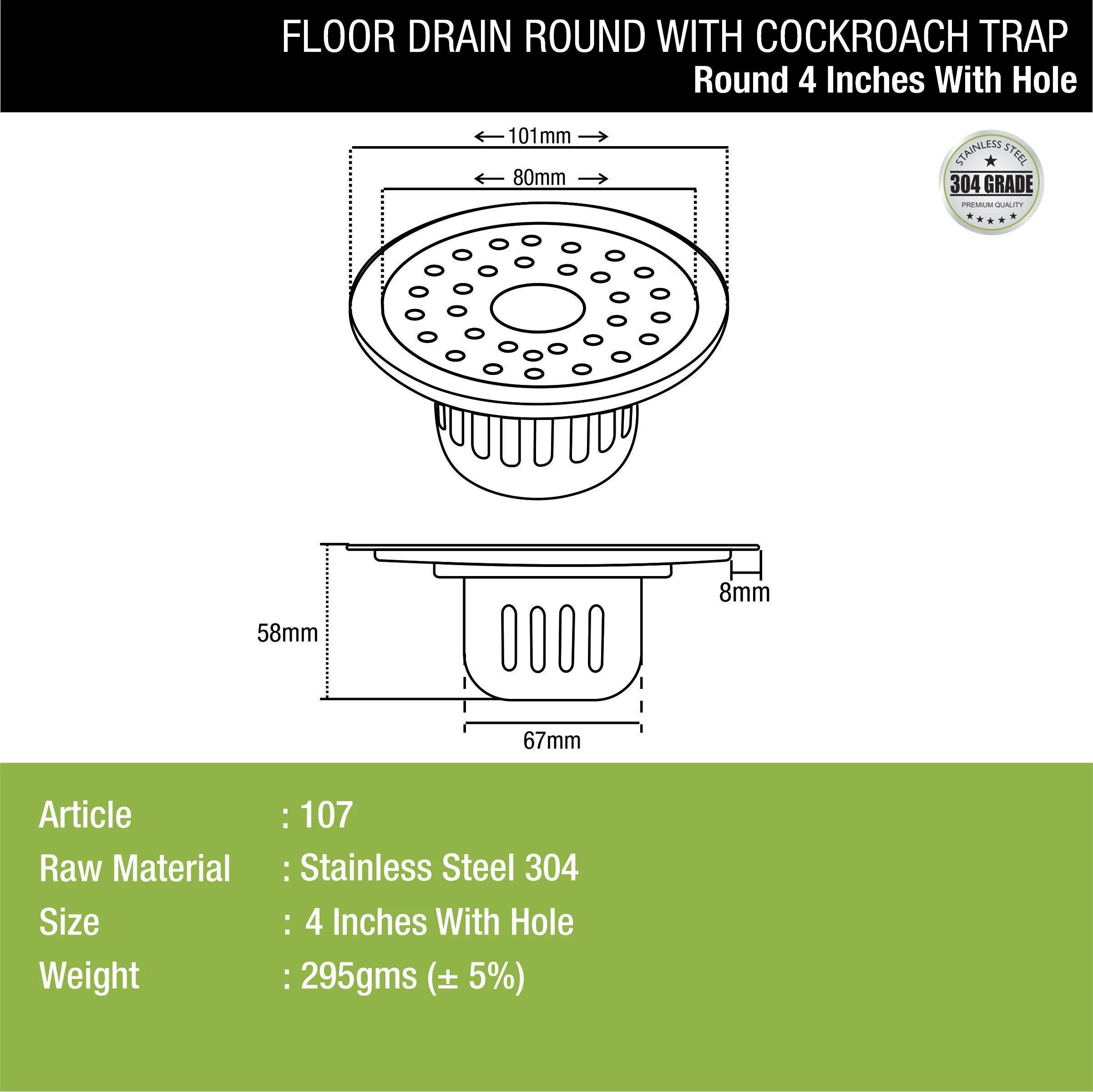 Round Floor Drain (4 inches) with Cockroach Trap & Hole - LIPKA - Image 2