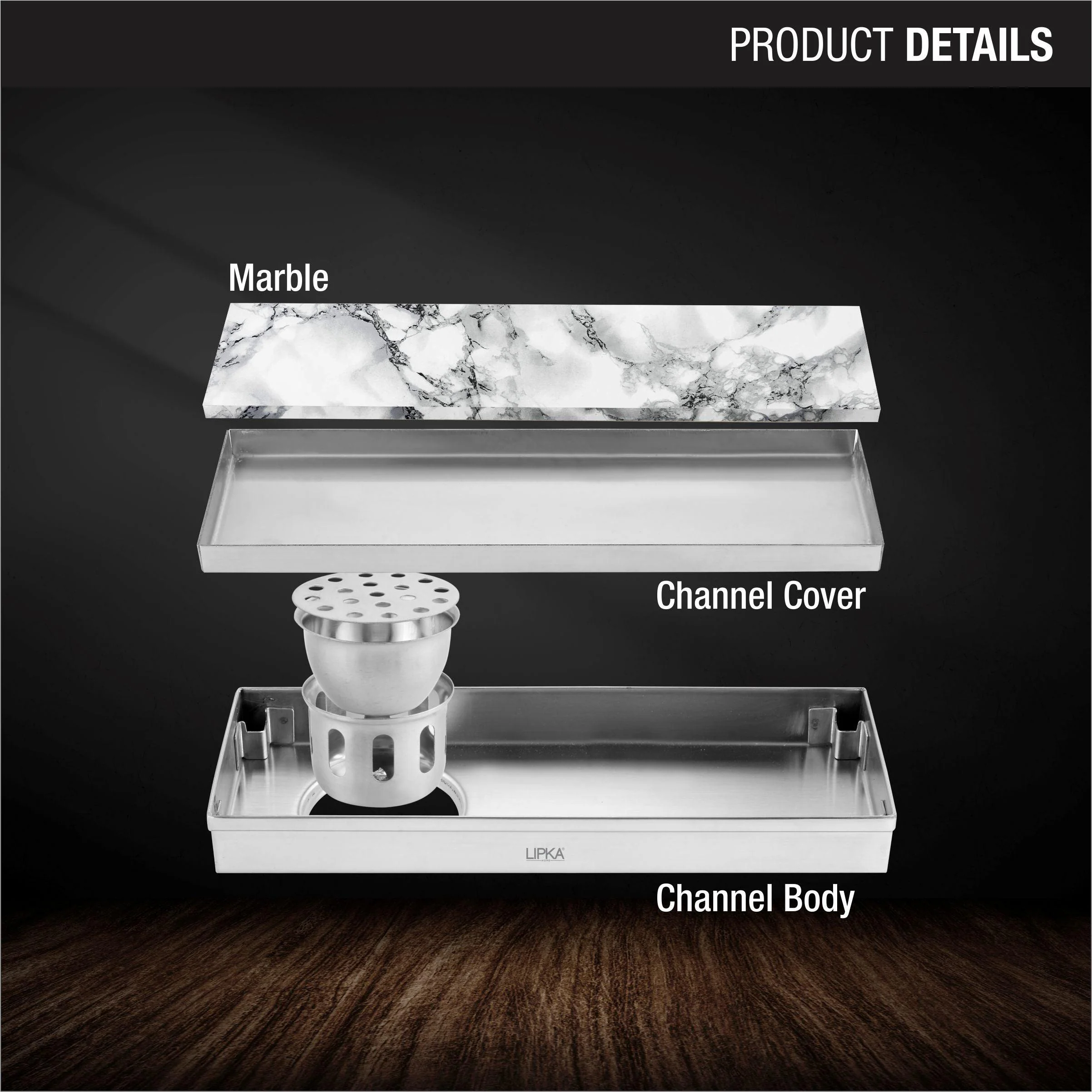 Marble Insert Shower Drain Channel (24 x 5 Inches) - LIPKA - Image 3