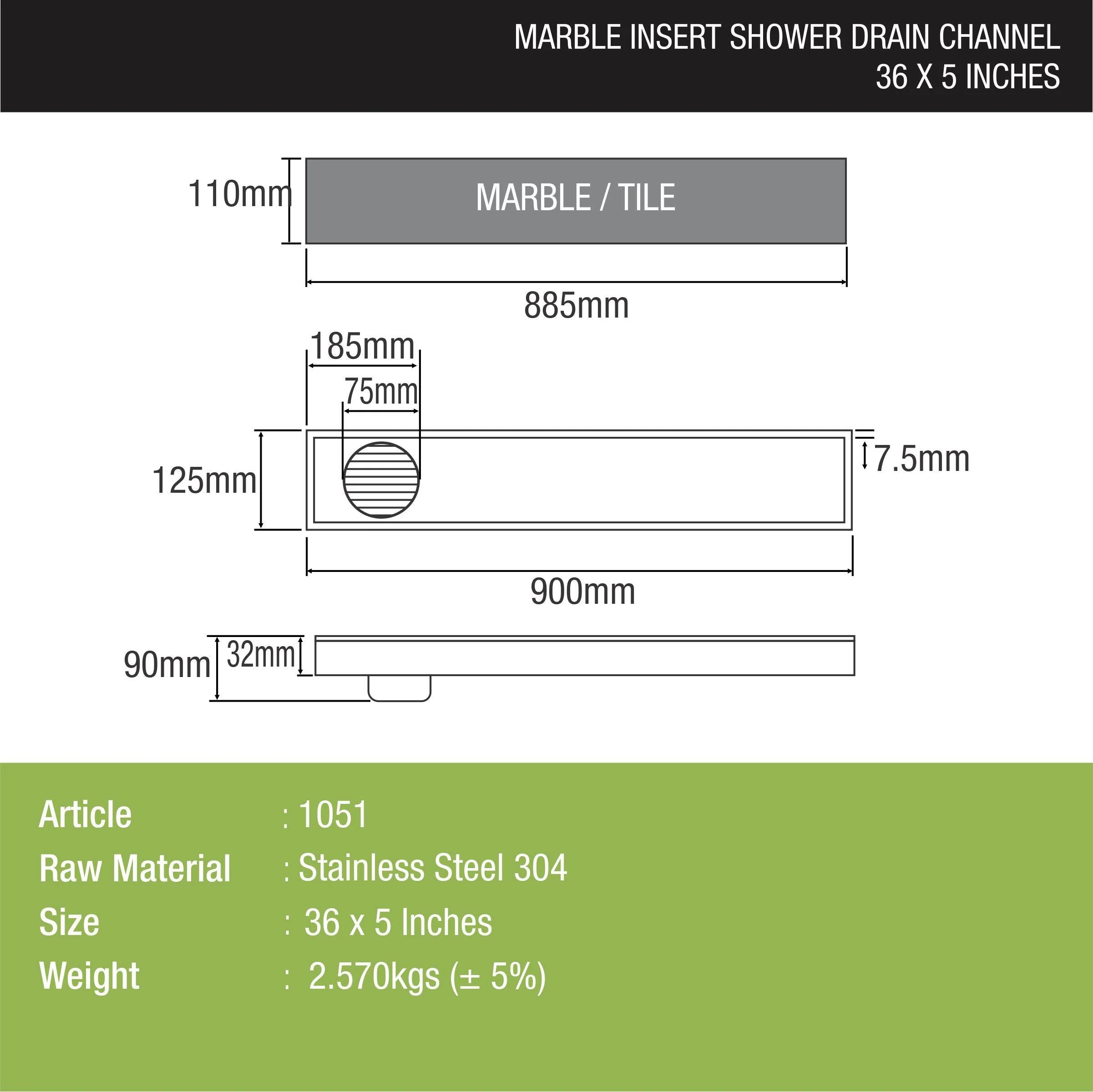 Marble Insert Shower Drain Channel (36 x 5 Inches) - LIPKA - Image 2