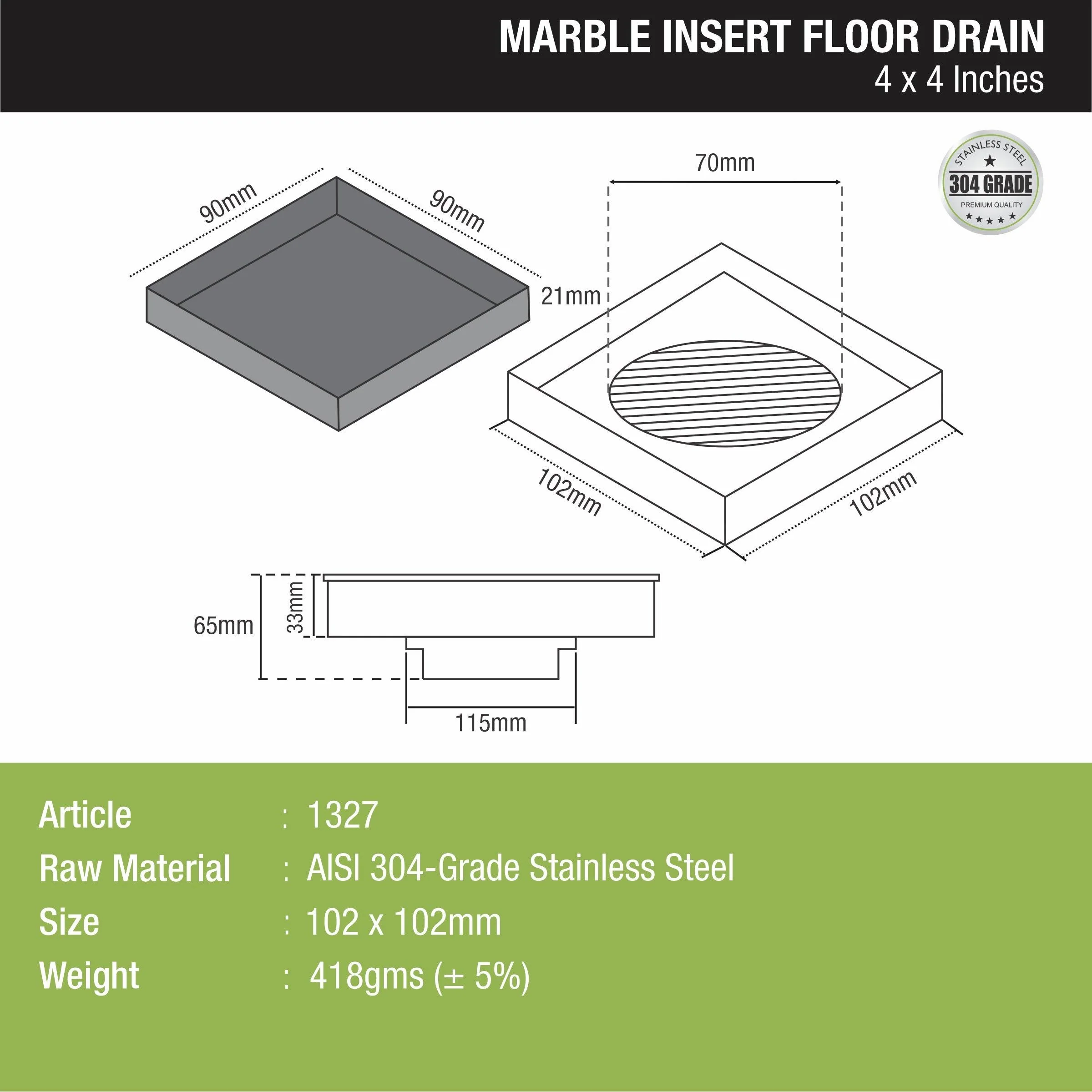 Marble Insert Shower Drain Channel (4 X 4 Inches) - LIPKA - Image 3