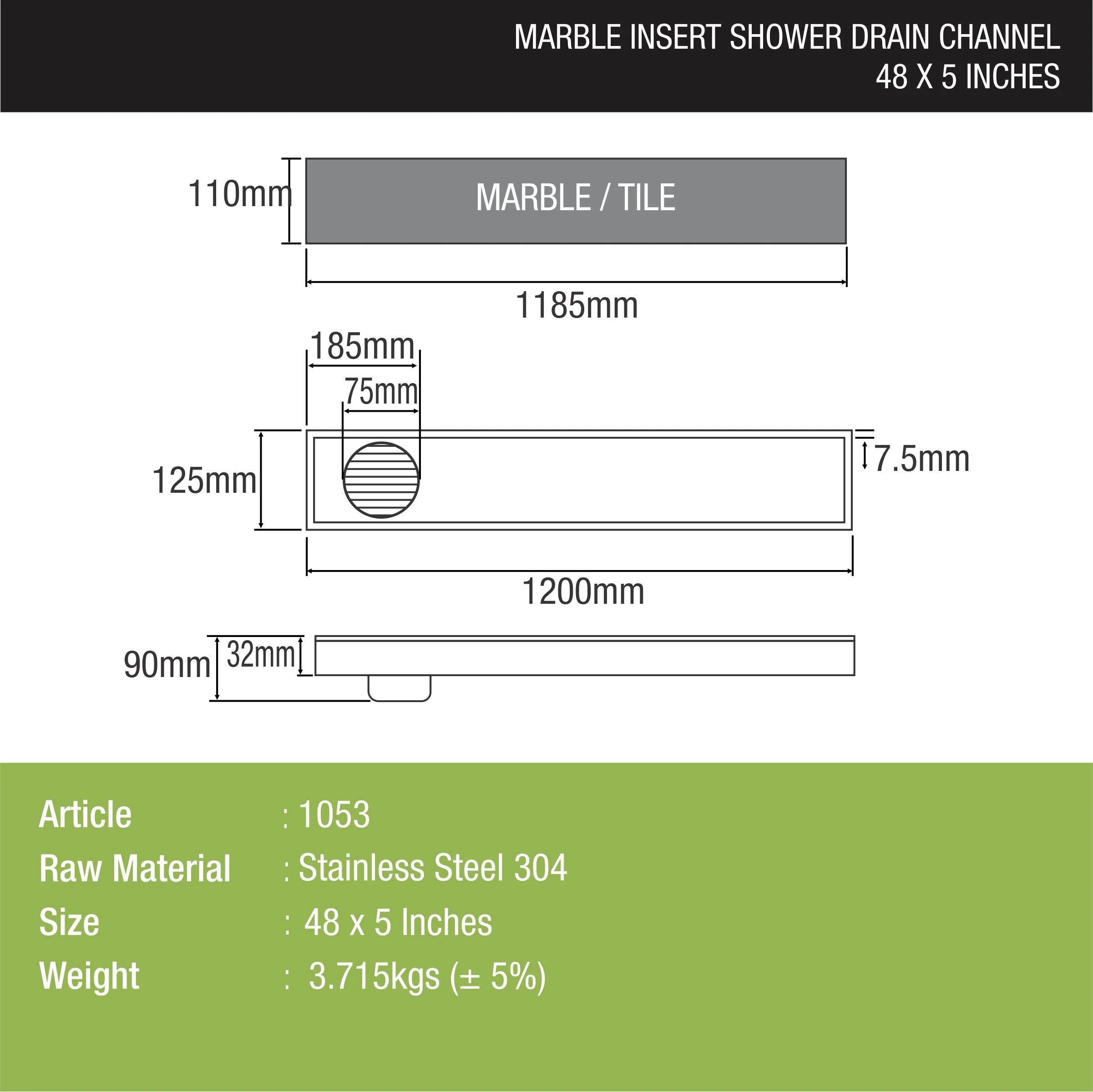 Marble Insert Shower Drain Channel (48 x 5 Inches) - LIPKA - Image 2