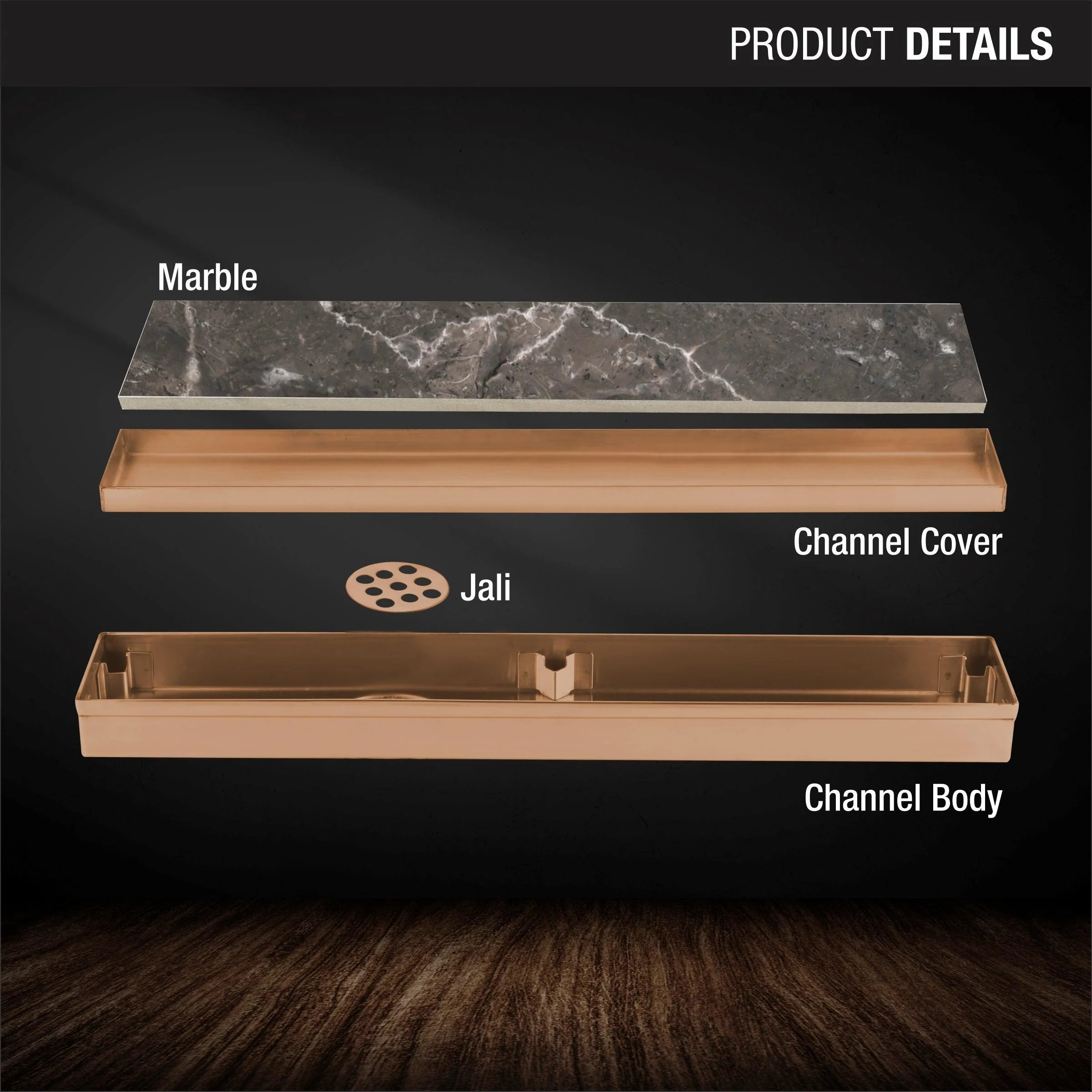 Marble Insert Shower Drain Channel - Antique Copper (18 x 2 Inches) - LIPKA - Image 3