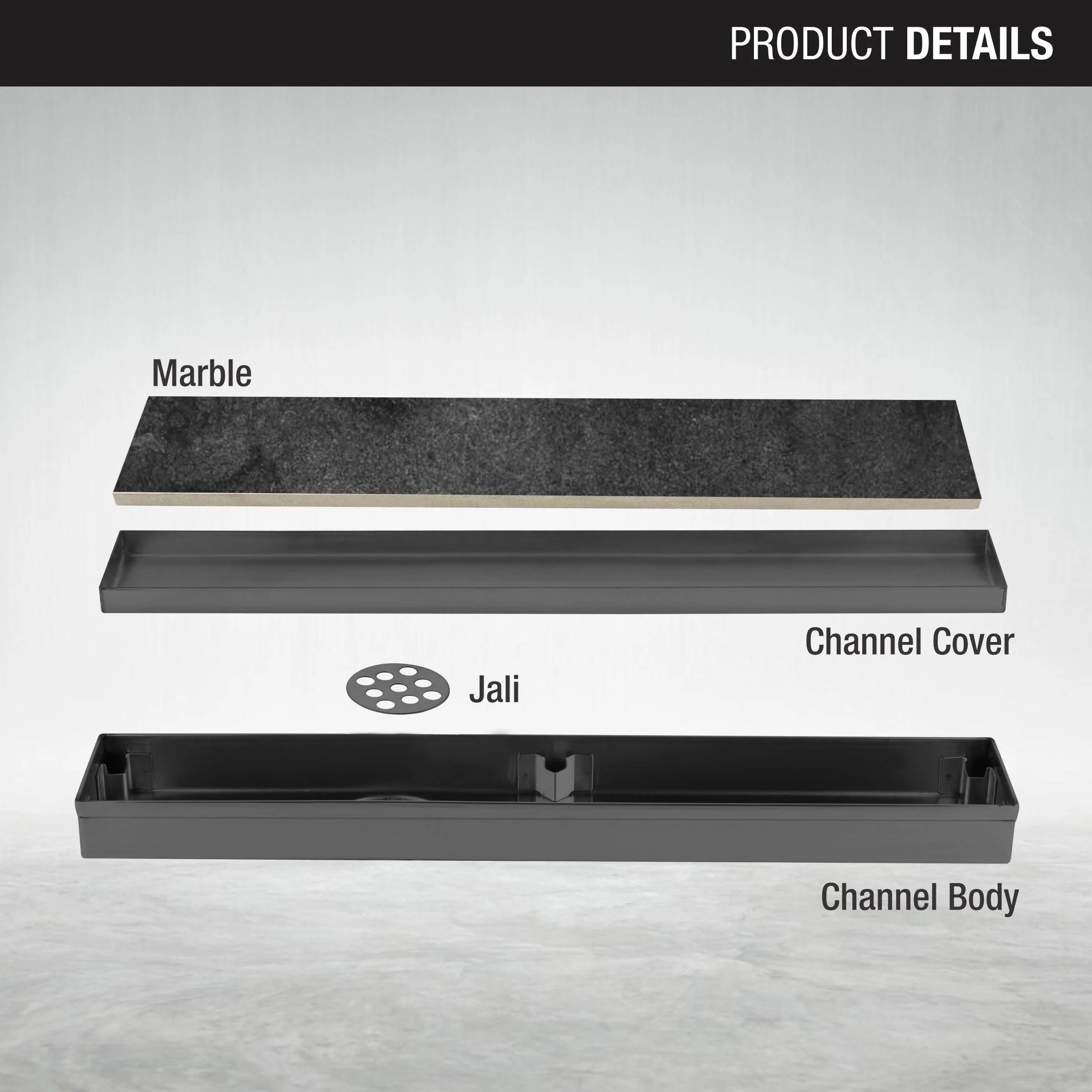 Marble Insert Shower Drain Channel - Black (24 x 2 Inches) - LIPKA - Image 3