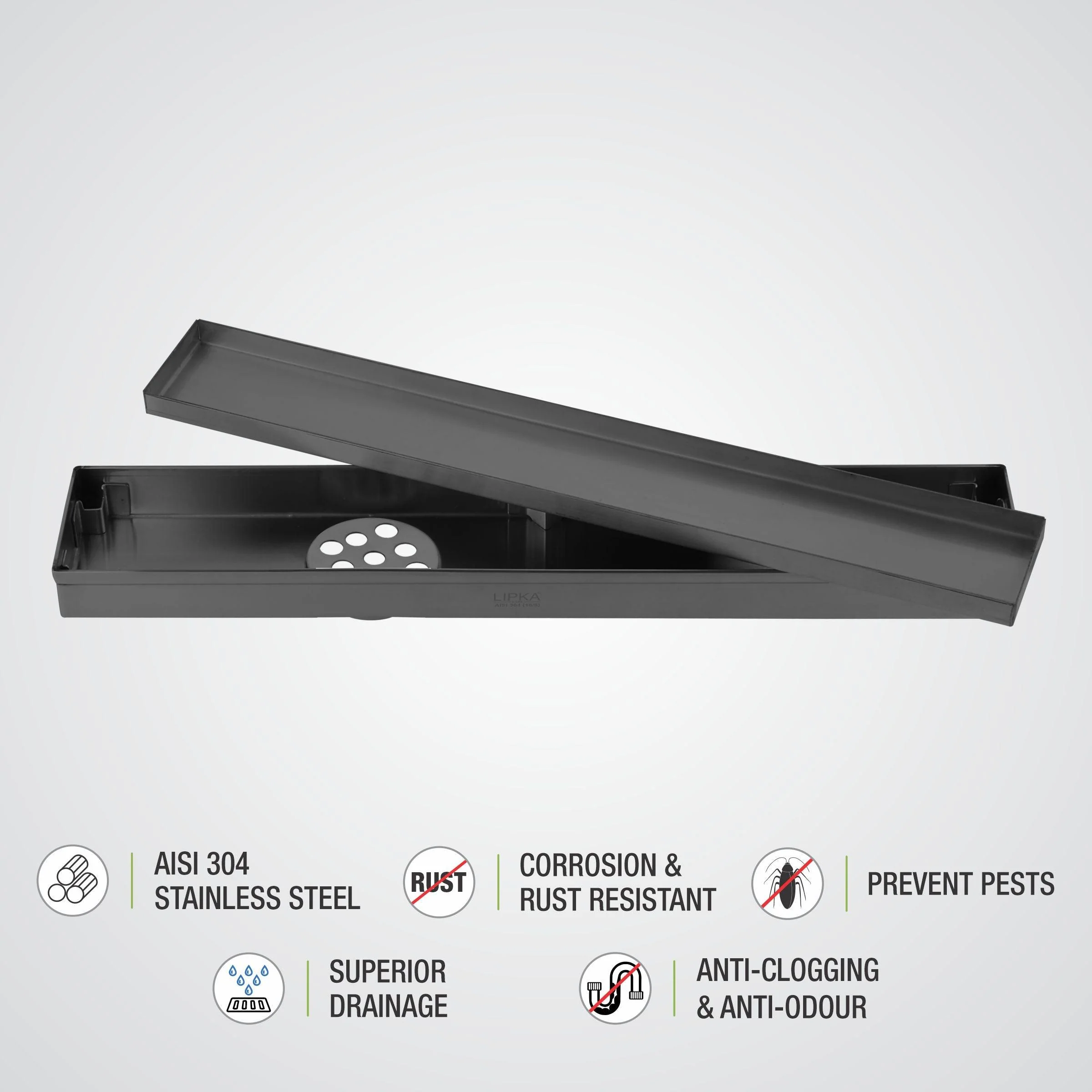 Marble Insert Shower Drain Channel - Black (24 x 2 Inches) - LIPKA - Image 4