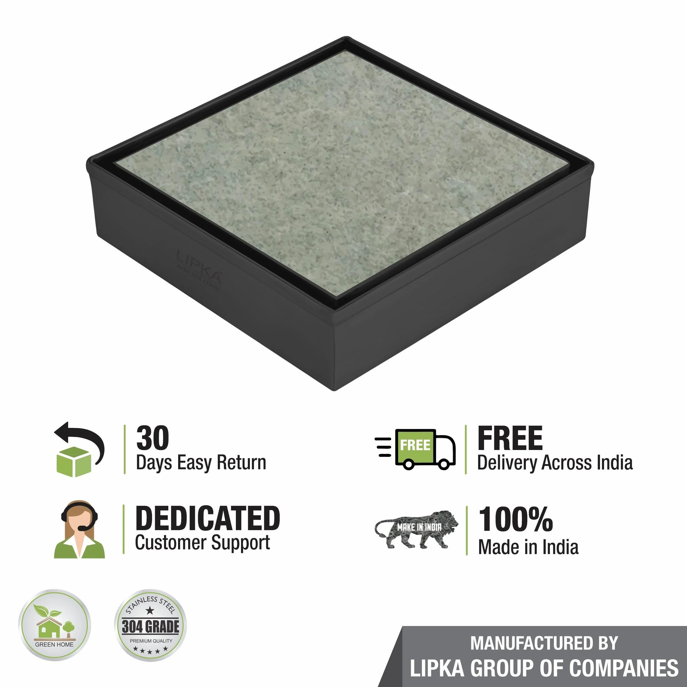 Marble Insert Square Floor Drain - Black (5 x 5 Inches) - LIPKA - Image 5